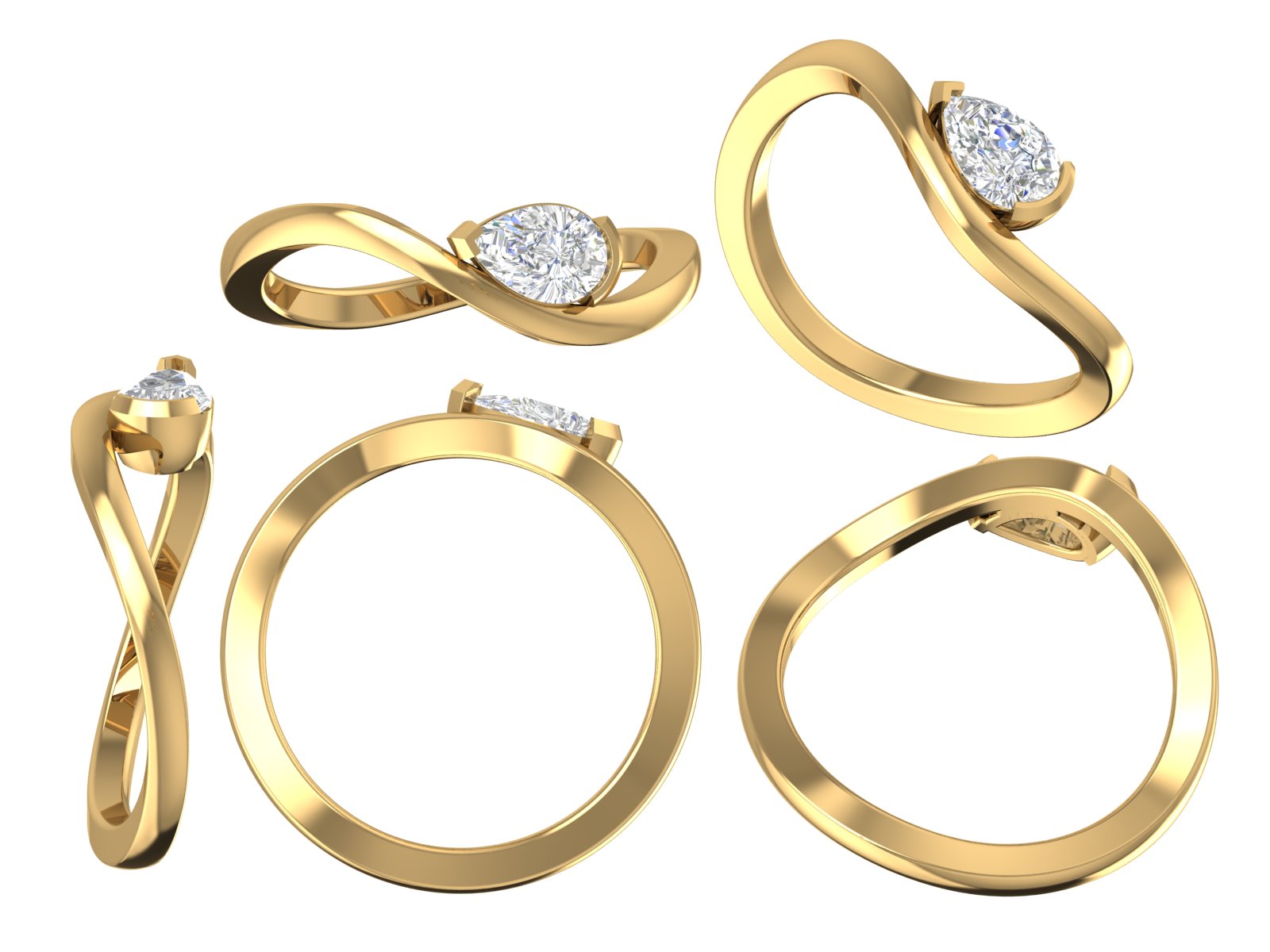 🌙 Celestial Embrace – Pear Solitaire Swirl Ring | DS IMPEX Signature