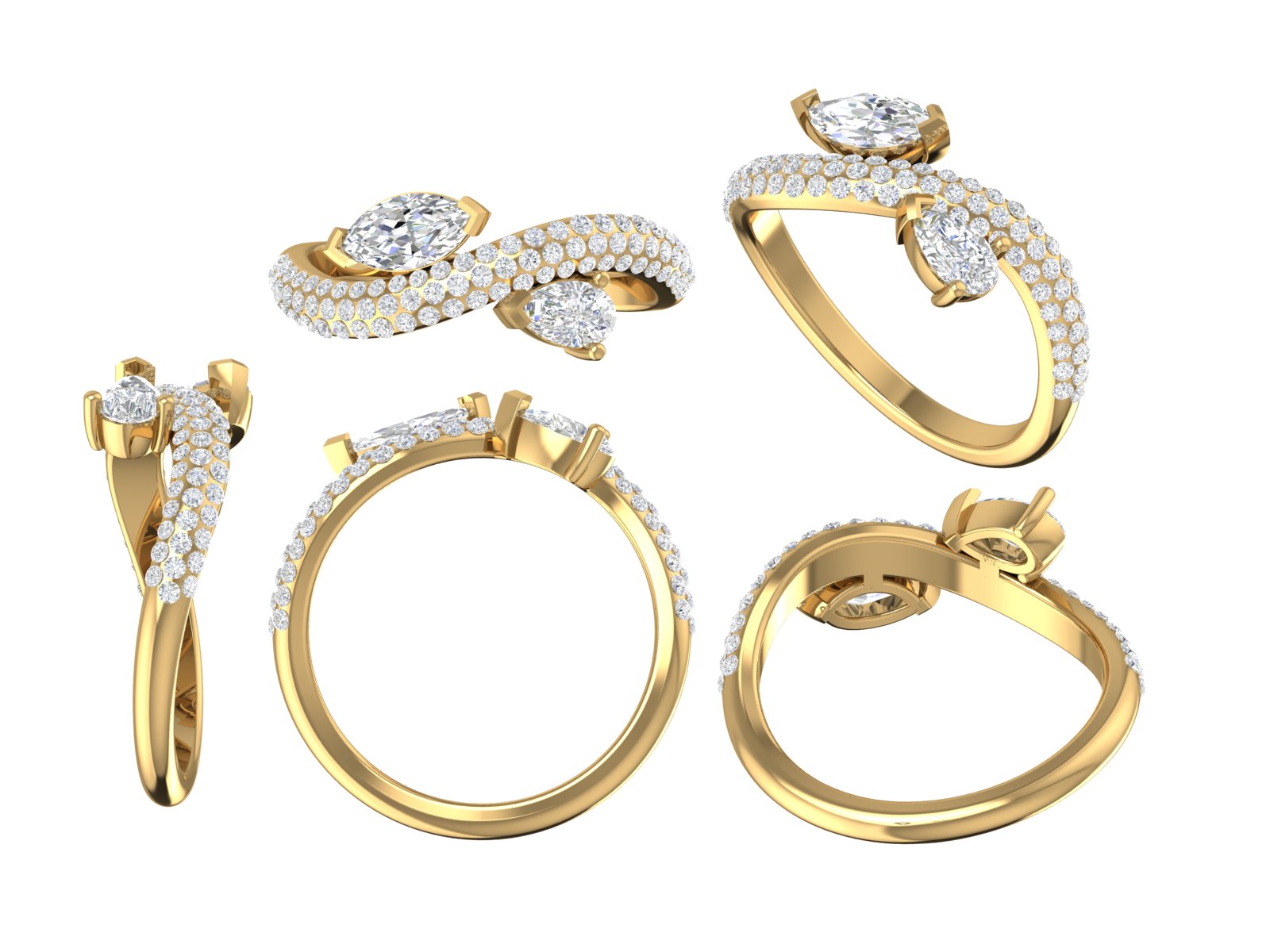 💎 Radiant Mirage – Double Pear Pavé Diamond Ring | DS IMPEX Signature