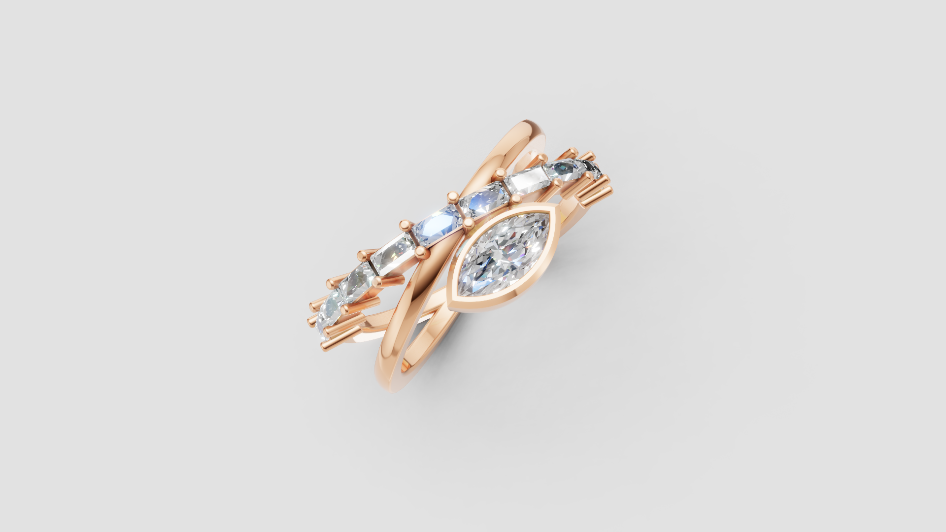 💎 Marquise Cut Diamond Ring with Side Accent Band | 3.50g 14K Rose Gold | DS IMPEX