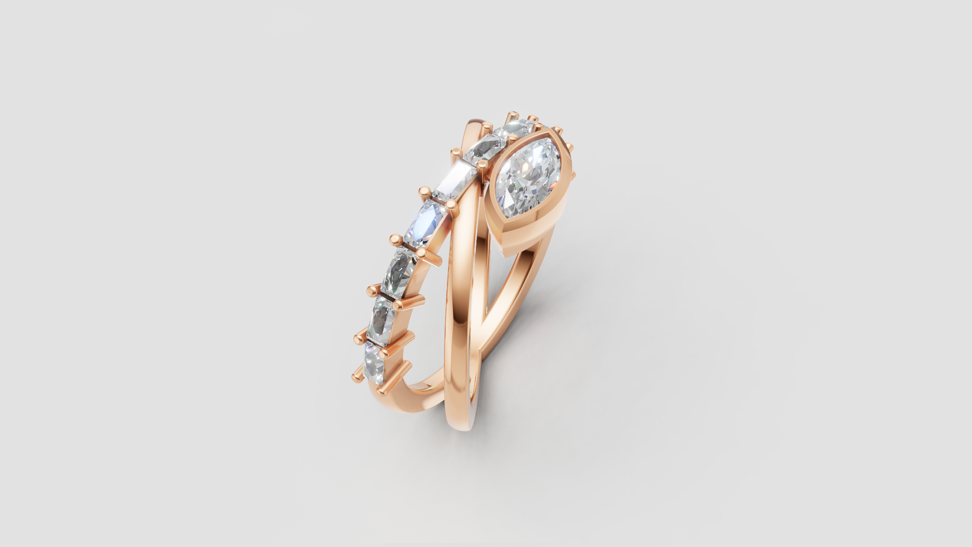 💎 Marquise Cut Diamond Ring with Side Accent Band | 3.50g 14K Rose Gold | DS IMPEX