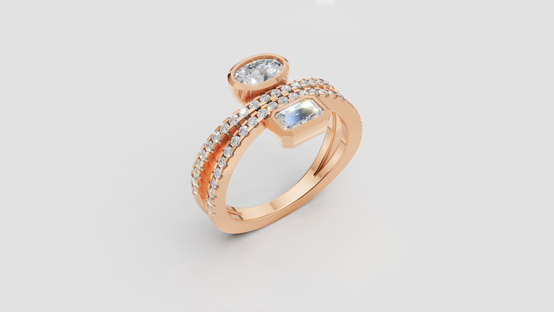 💎 Dual-Stone Diamond Ring | 3.10g 14K Rose Gold | Modern Open Band Design | DS IMPEX