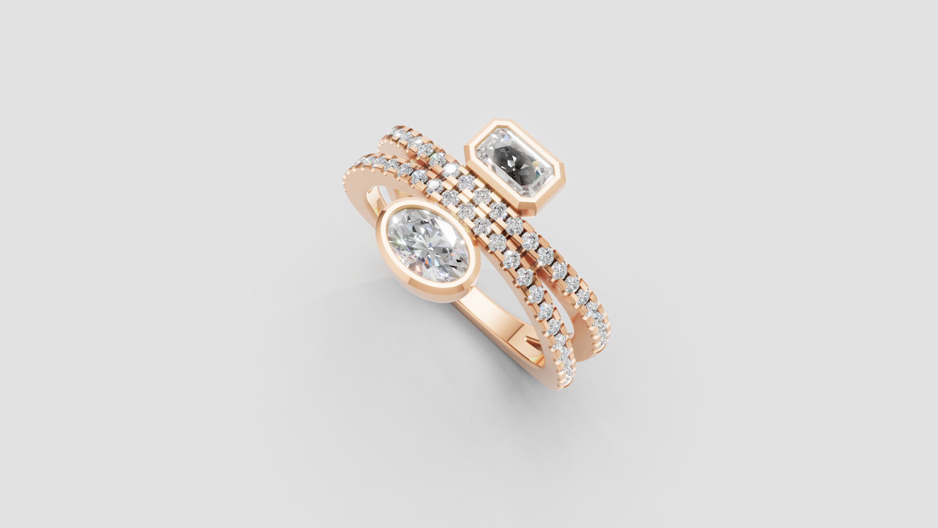 💎 Dual-Stone Diamond Ring | 3.10g 14K Rose Gold | Modern Open Band Design | DS IMPEX