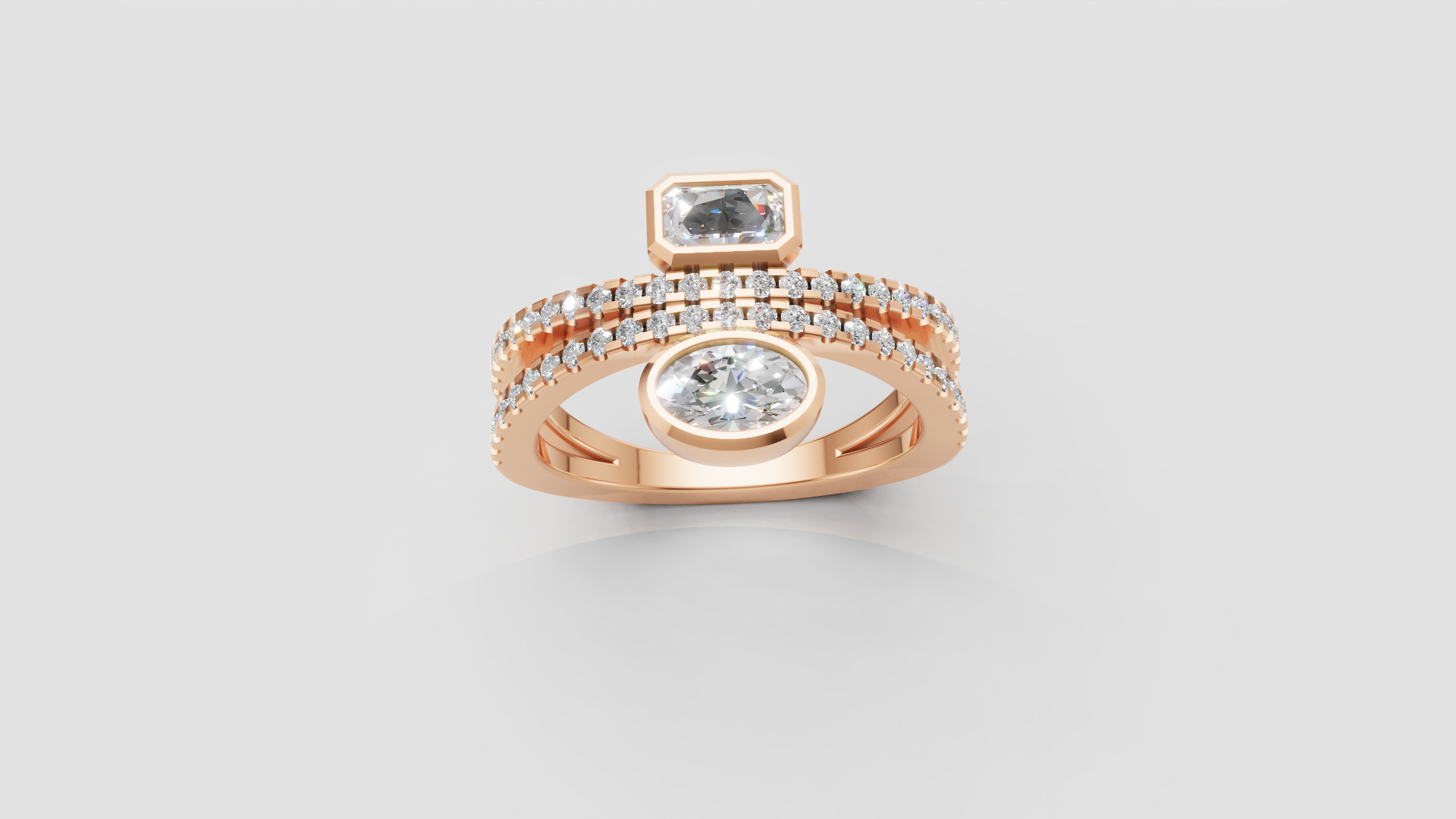 💎 Dual-Stone Diamond Ring | 3.10g 14K Rose Gold | Modern Open Band Design | DS IMPEX