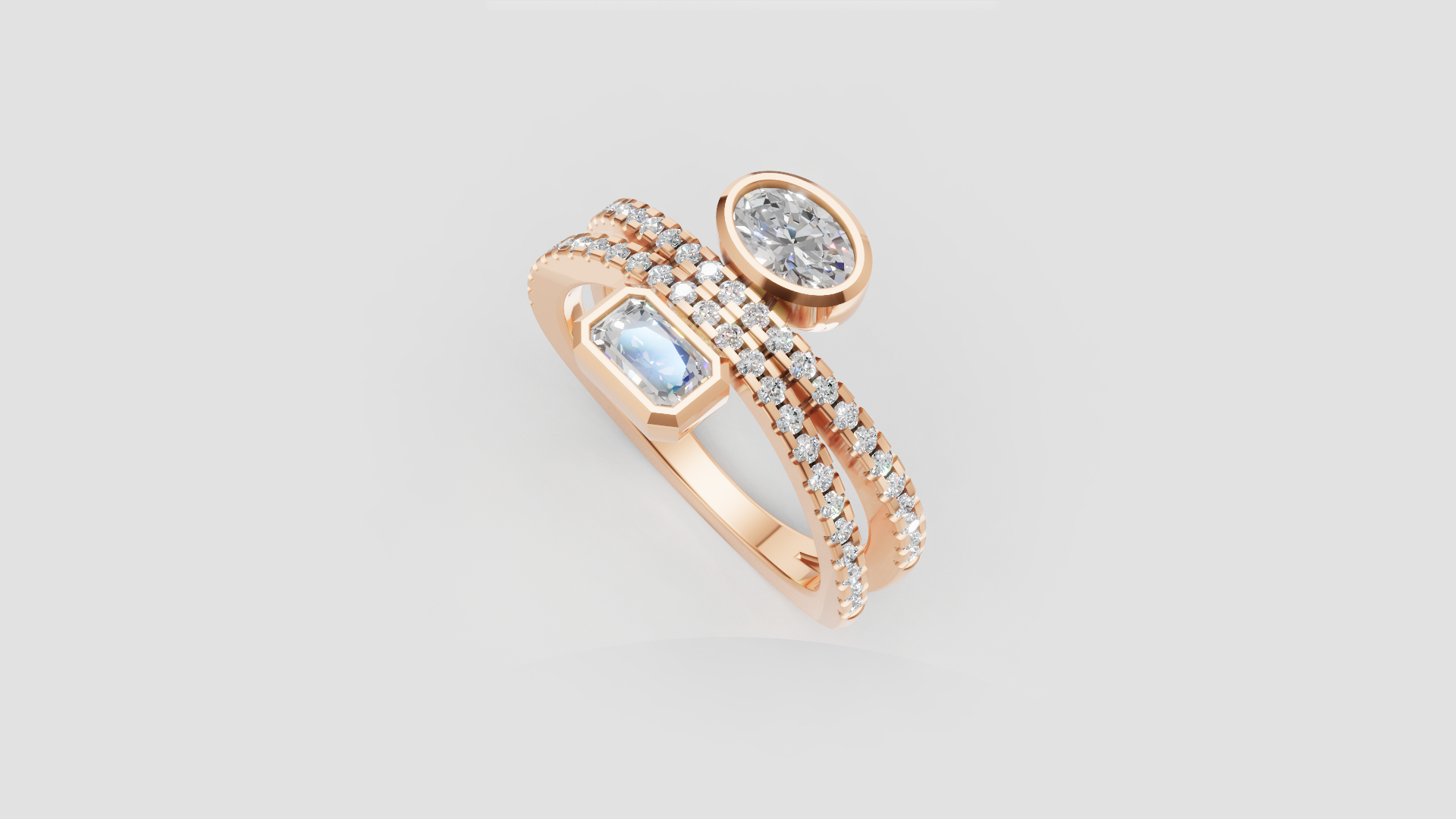 💎 Dual-Stone Diamond Ring | 3.10g 14K Rose Gold | Modern Open Band Design | DS IMPEX
