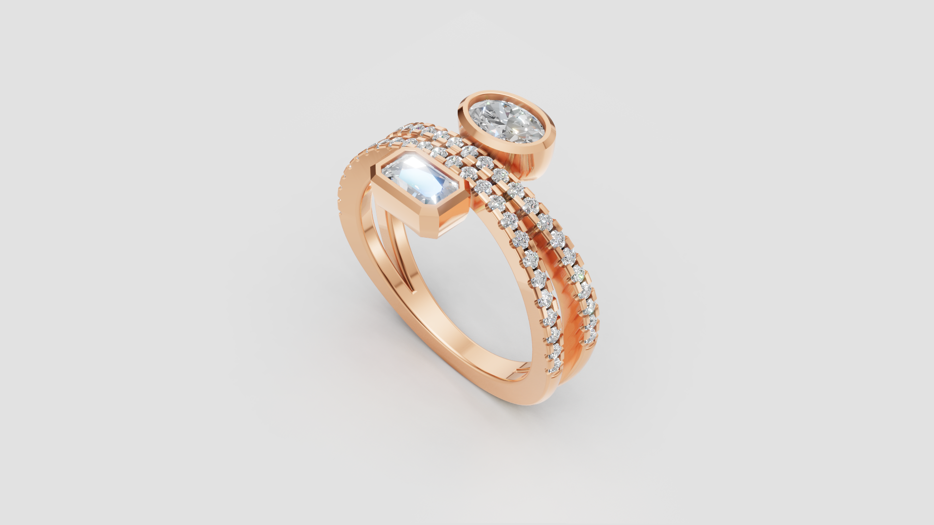 💎 Dual-Stone Diamond Ring | 3.10g 14K Rose Gold | Modern Open Band Design | DS IMPEX