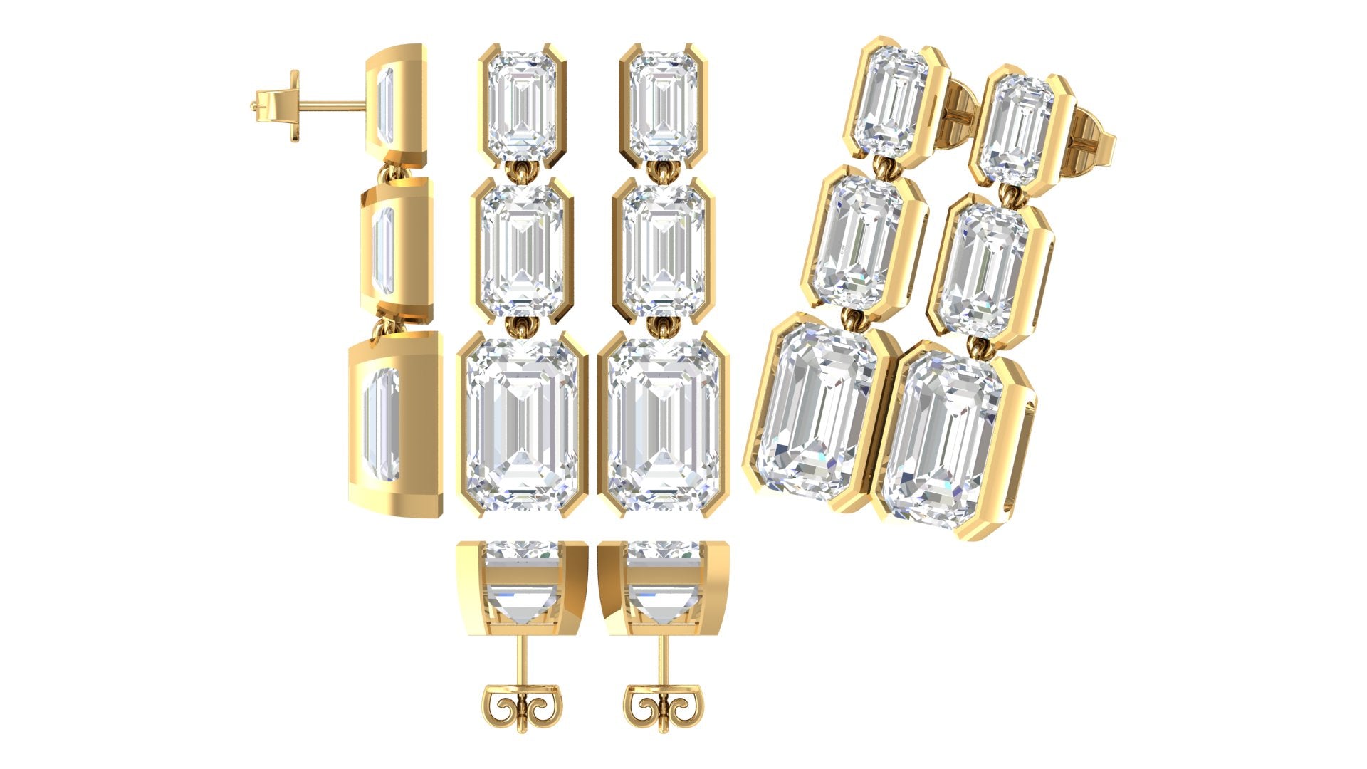 Emerald-Cut Blue Stone Drop Earrings | 14K Gold | DS IMPEX