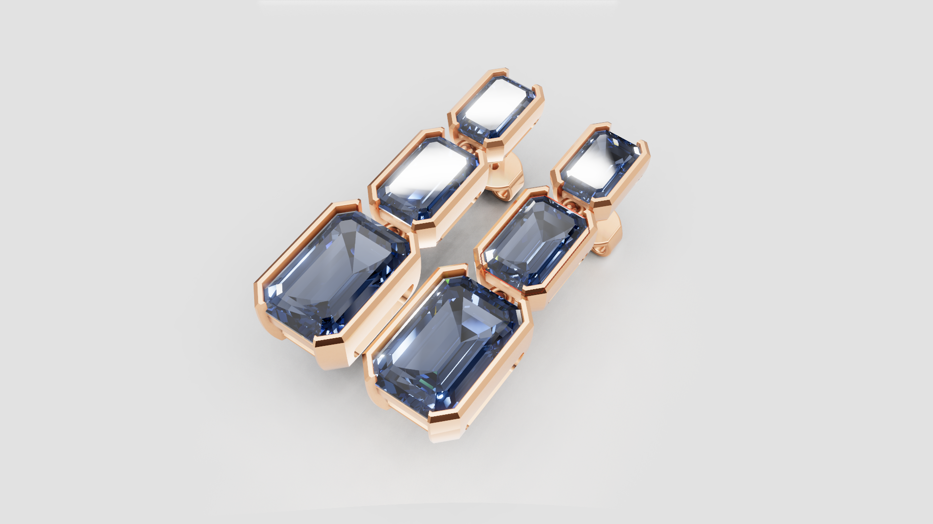 Emerald-Cut Blue Stone Drop Earrings | 14K Gold | DS IMPEX