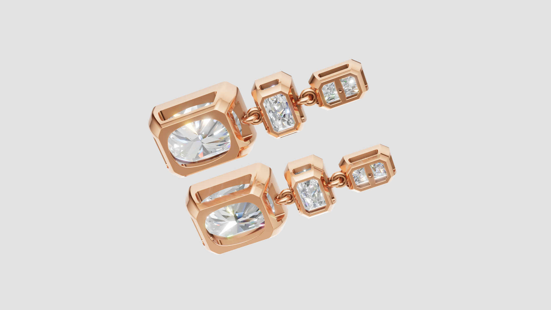 Asscher-Cut & Pear Drop Earrings | 18K Gold | DS IMPEX