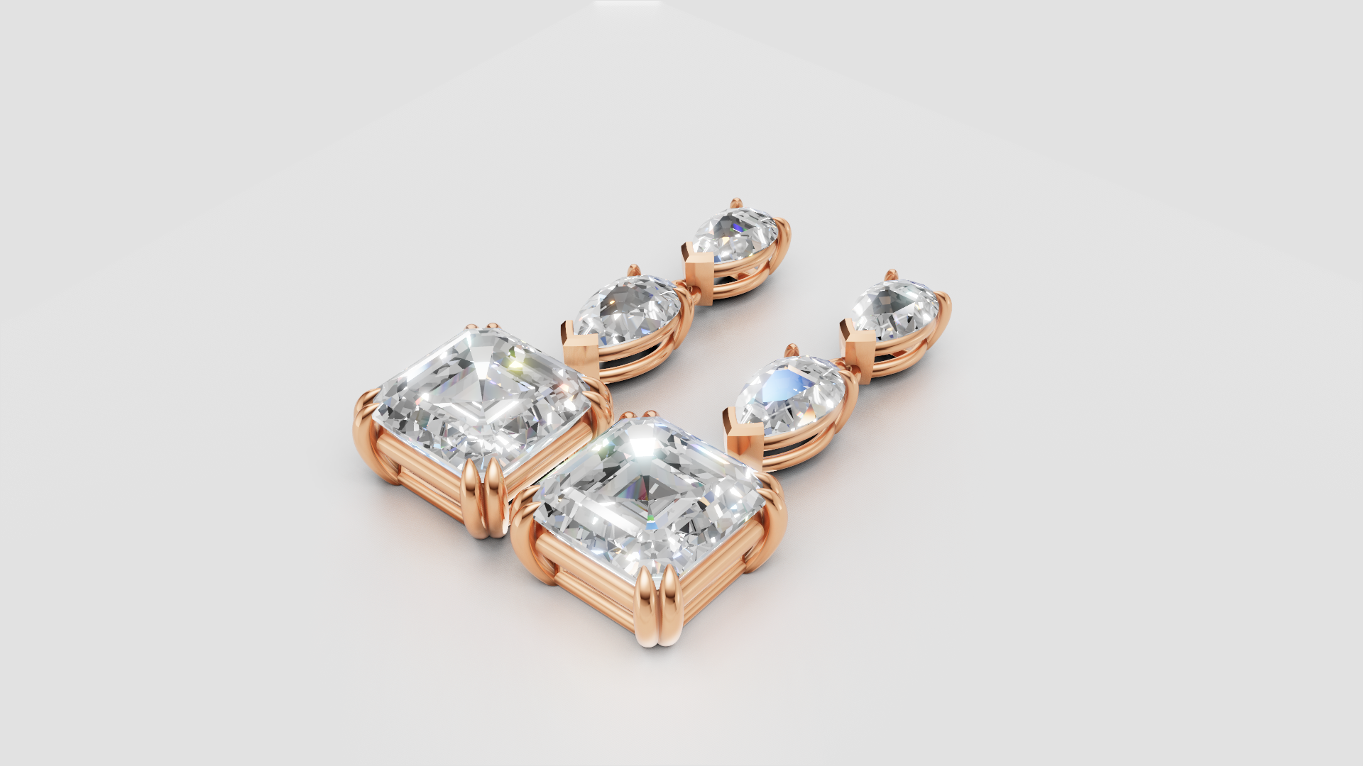 Asscher-Cut & Pear Drop Earrings | 18K Gold | DS IMPEX