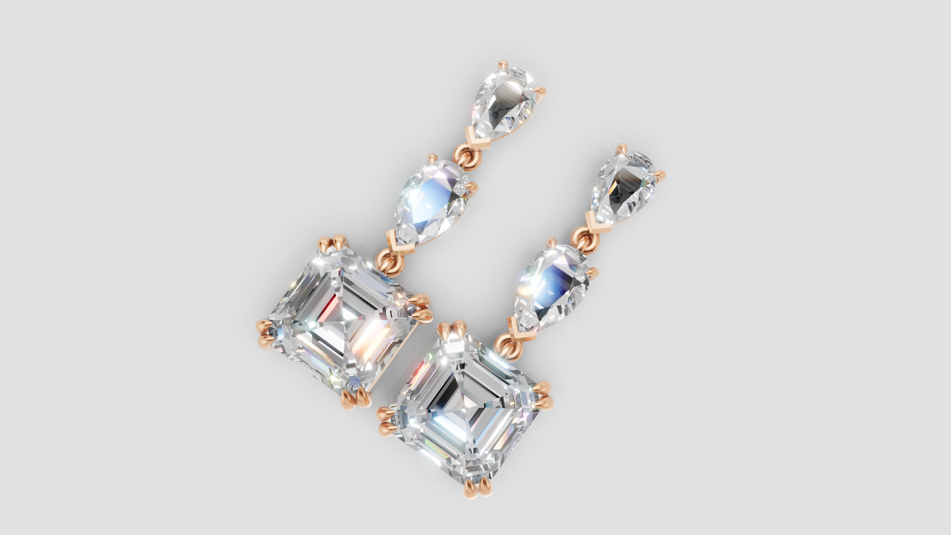 Asscher-Cut & Pear Drop Earrings | 18K Gold | DS IMPEX