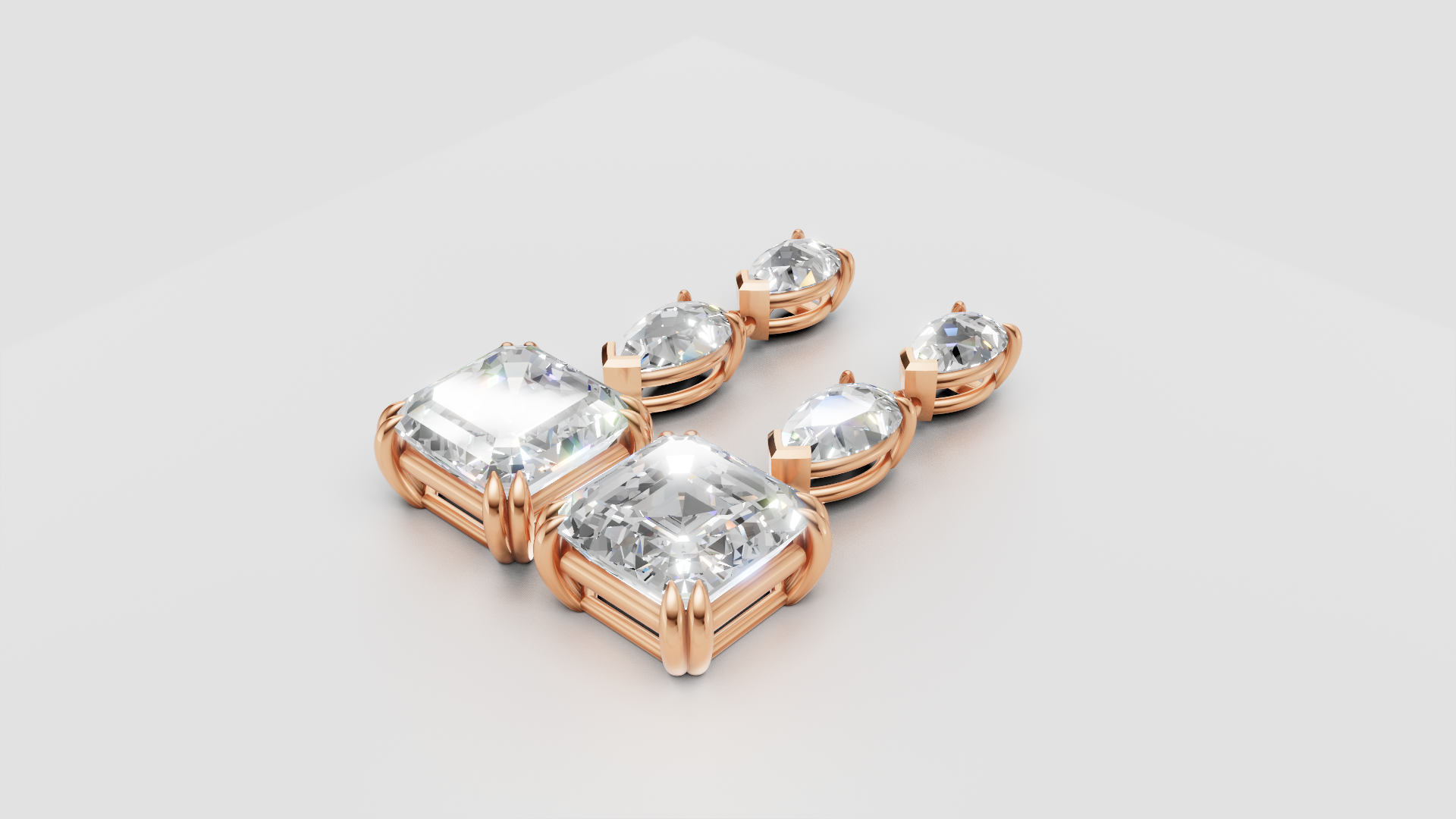 Asscher-Cut & Pear Drop Earrings | 18K Gold | DS IMPEX