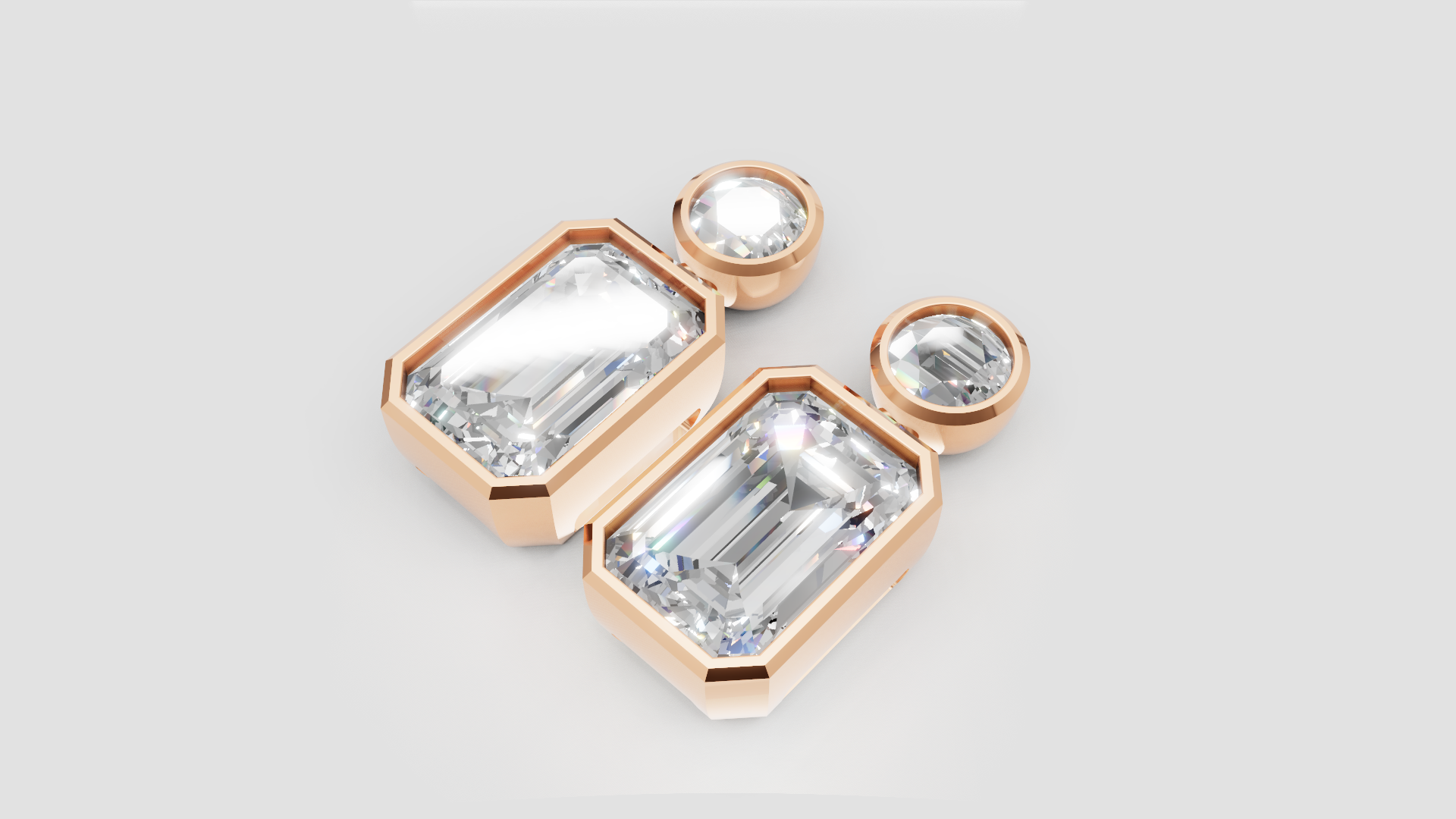 Emerald-Cut & Round Drop Earrings | 18K Gold | DS IMPEX