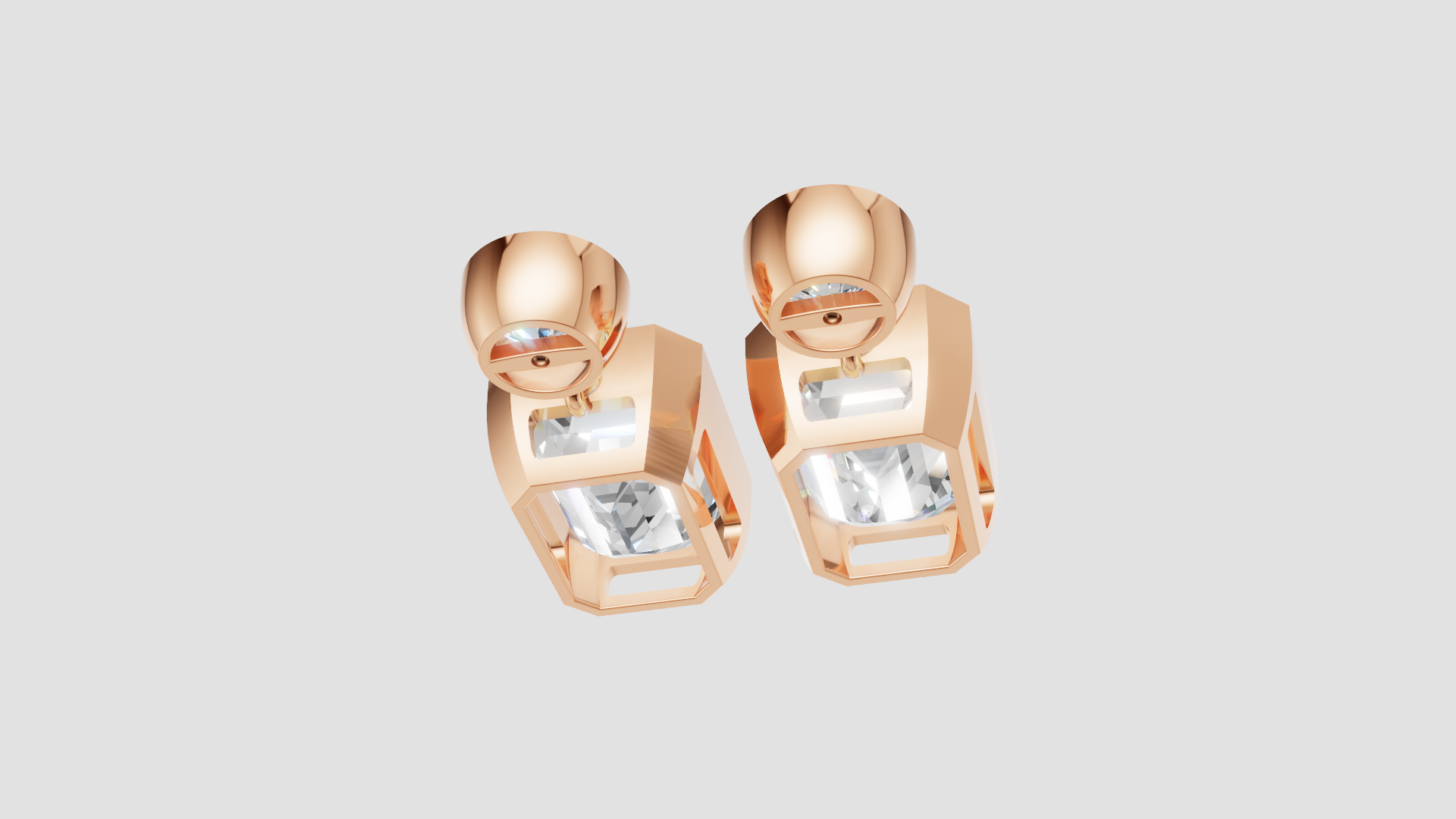 Emerald-Cut & Round Drop Earrings | 18K Gold | DS IMPEX