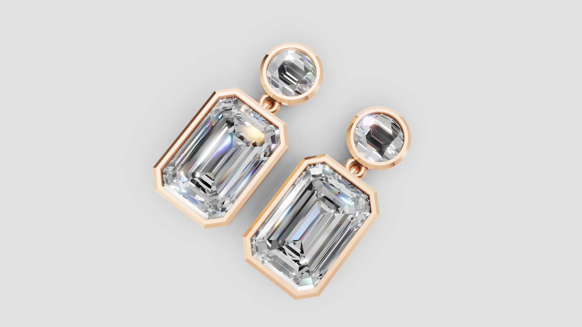 Emerald-Cut & Round Drop Earrings | 18K Gold | DS IMPEX