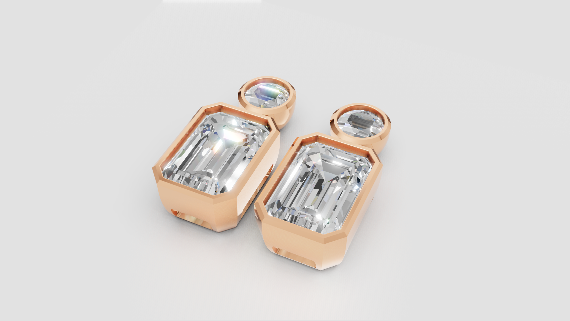 Emerald-Cut & Round Drop Earrings | 18K Gold | DS IMPEX