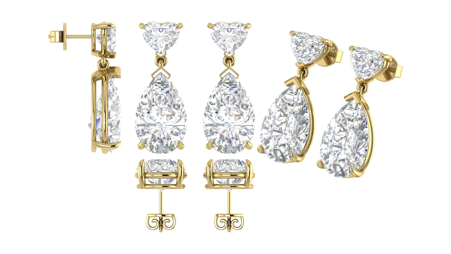 Pear-Cut & Heart-Cut Drop Earrings | 18K Gold | DS IMPEX
