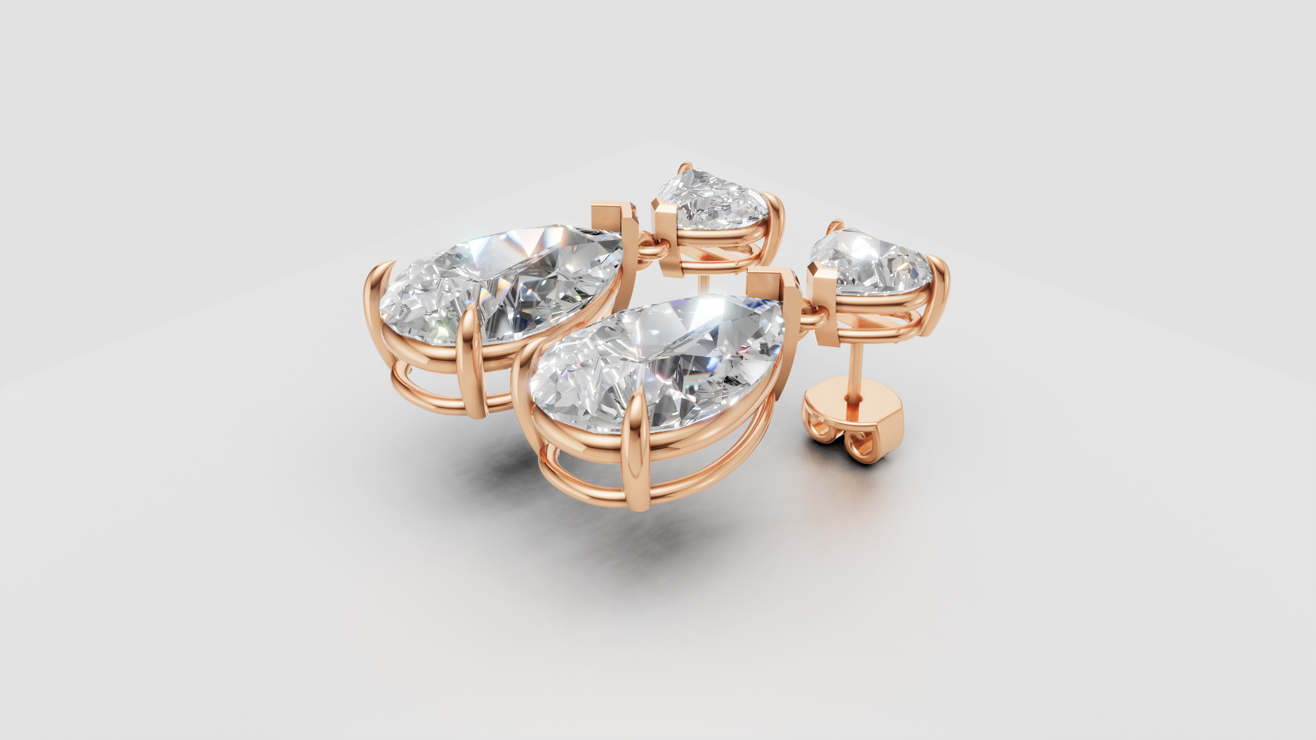 Pear-Cut & Heart-Cut Drop Earrings | 18K Gold | DS IMPEX