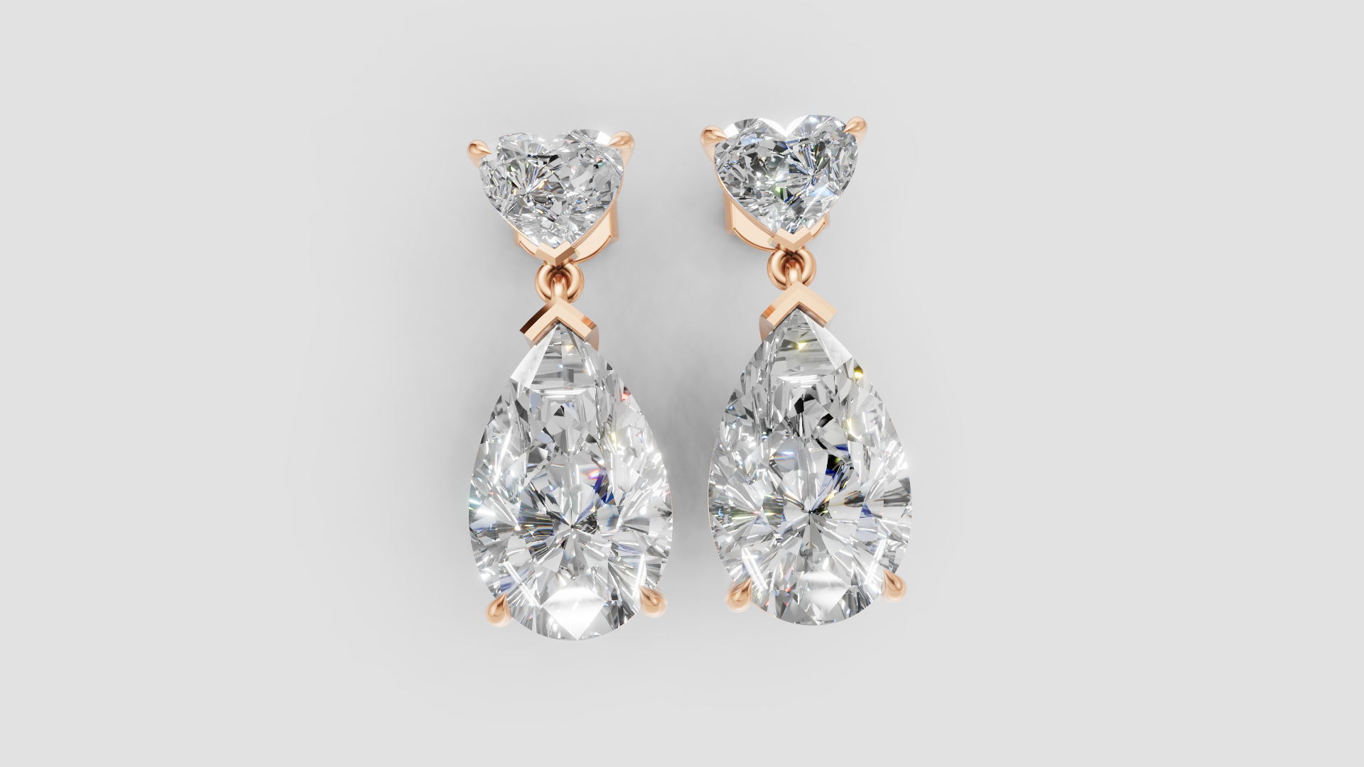 Pear-Cut & Heart-Cut Drop Earrings | 18K Gold | DS IMPEX