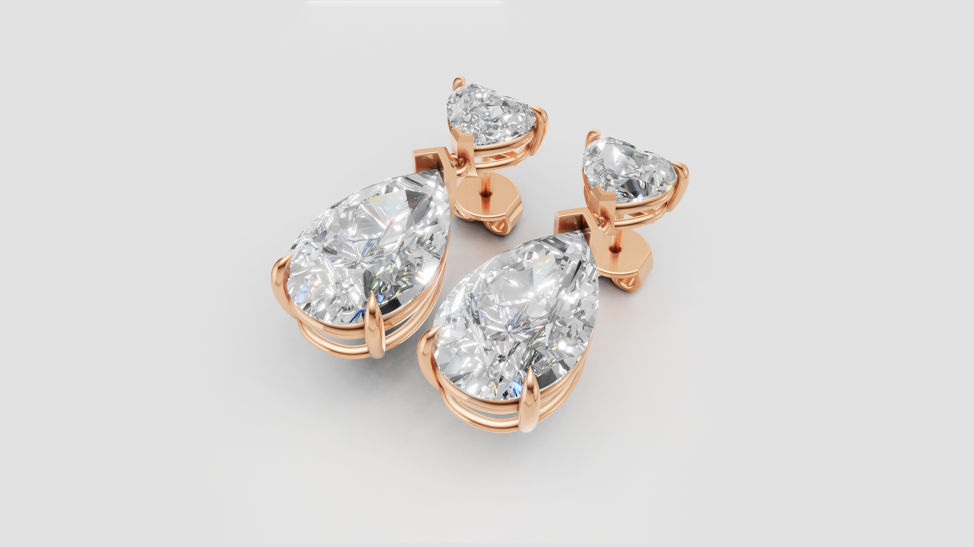 Pear-Cut & Heart-Cut Drop Earrings | 18K Gold | DS IMPEX