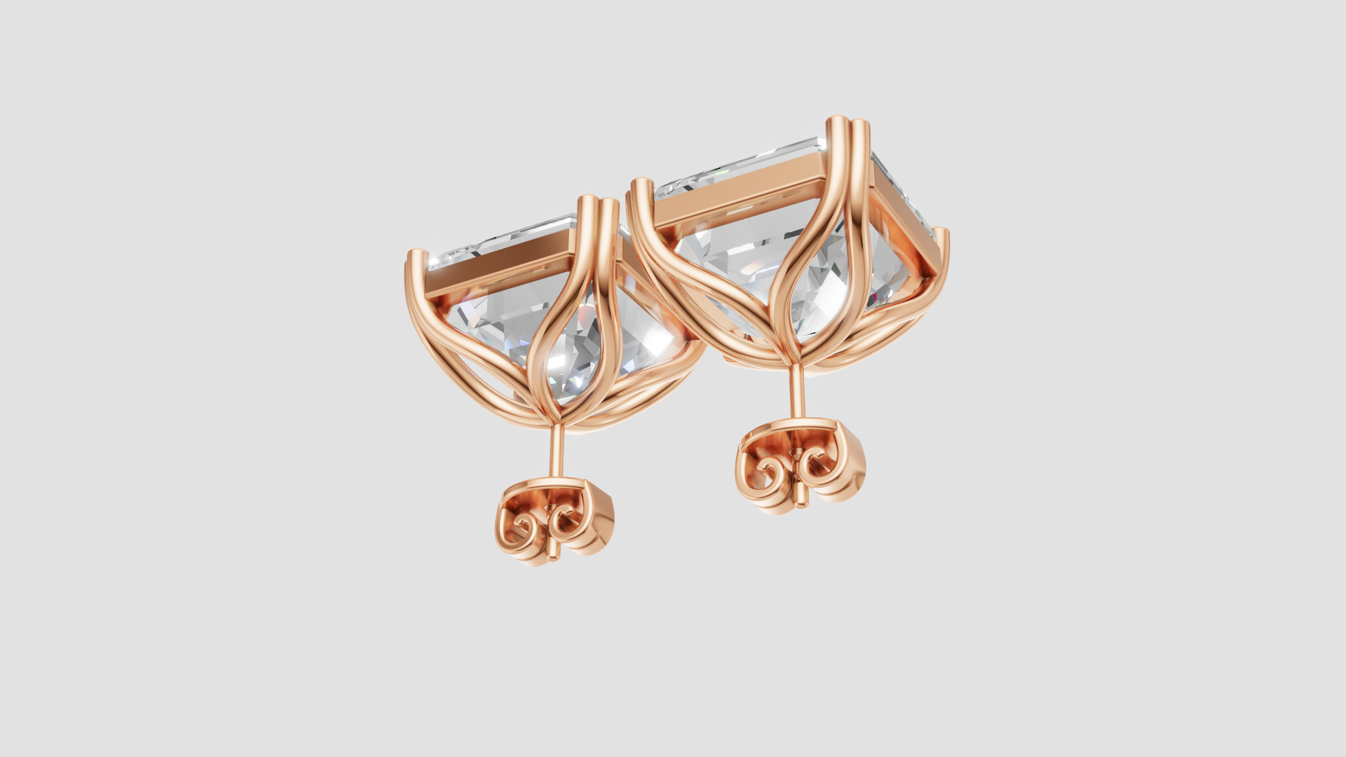 Princess-Cut Solitaire Stud Earrings | 18K Gold | DS IMPEX