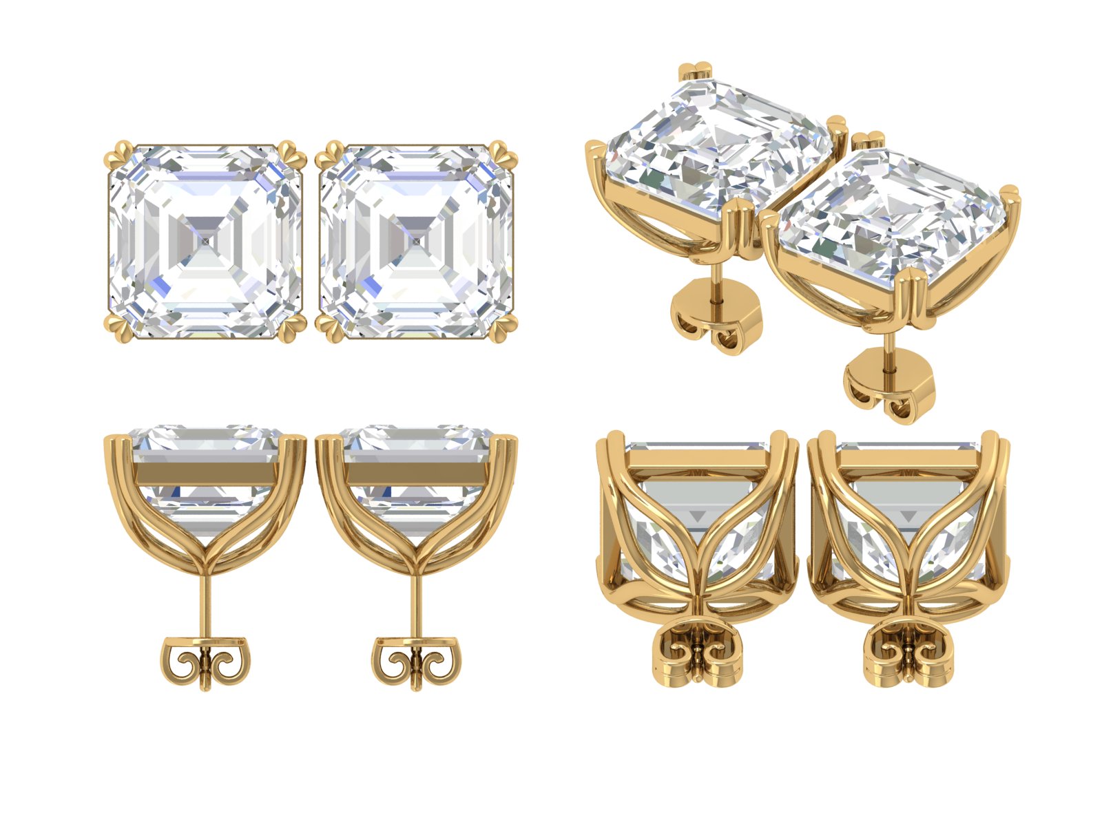 Princess-Cut Solitaire Stud Earrings | 18K Gold | DS IMPEX