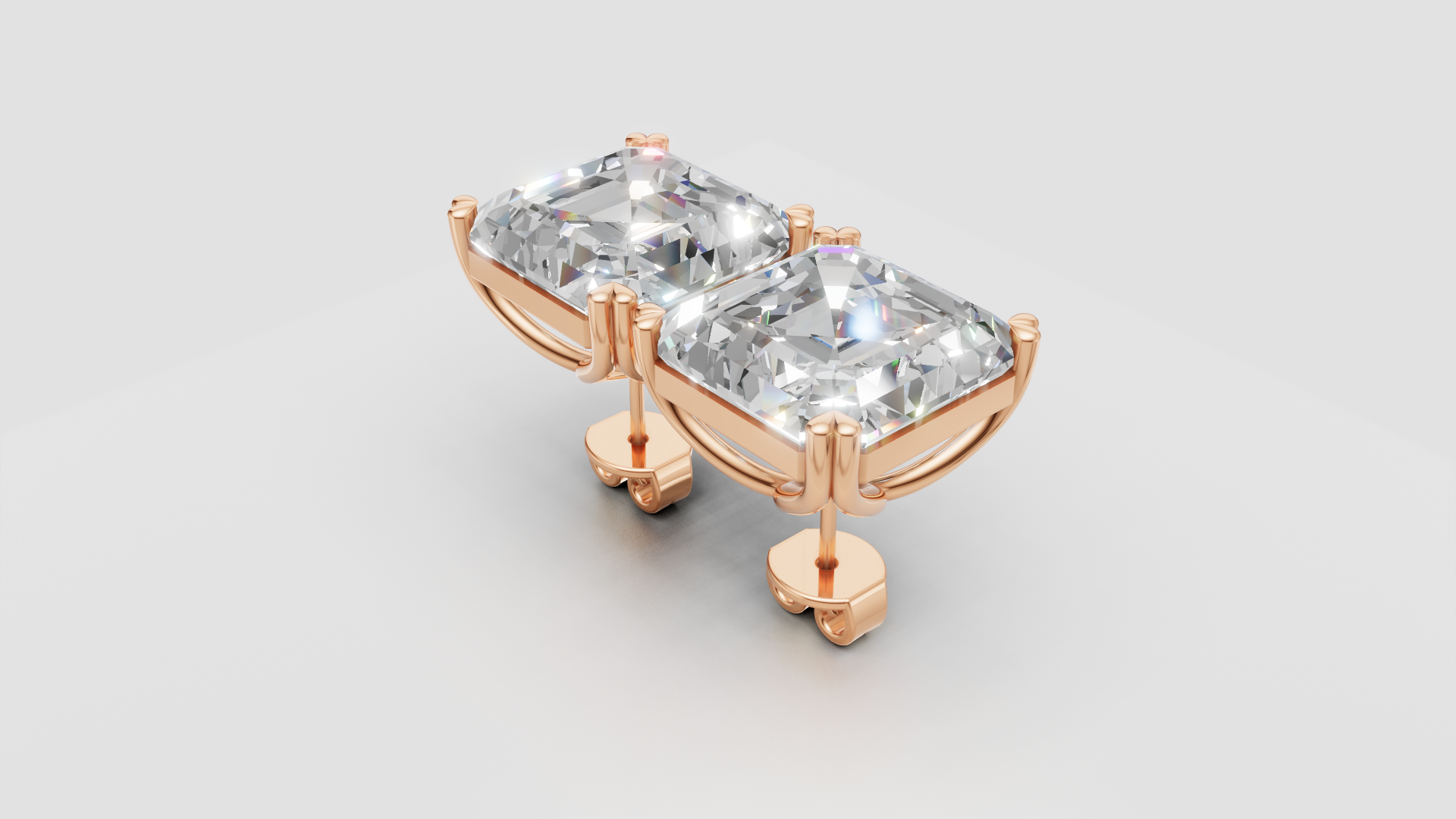 Princess-Cut Solitaire Stud Earrings | 18K Gold | DS IMPEX