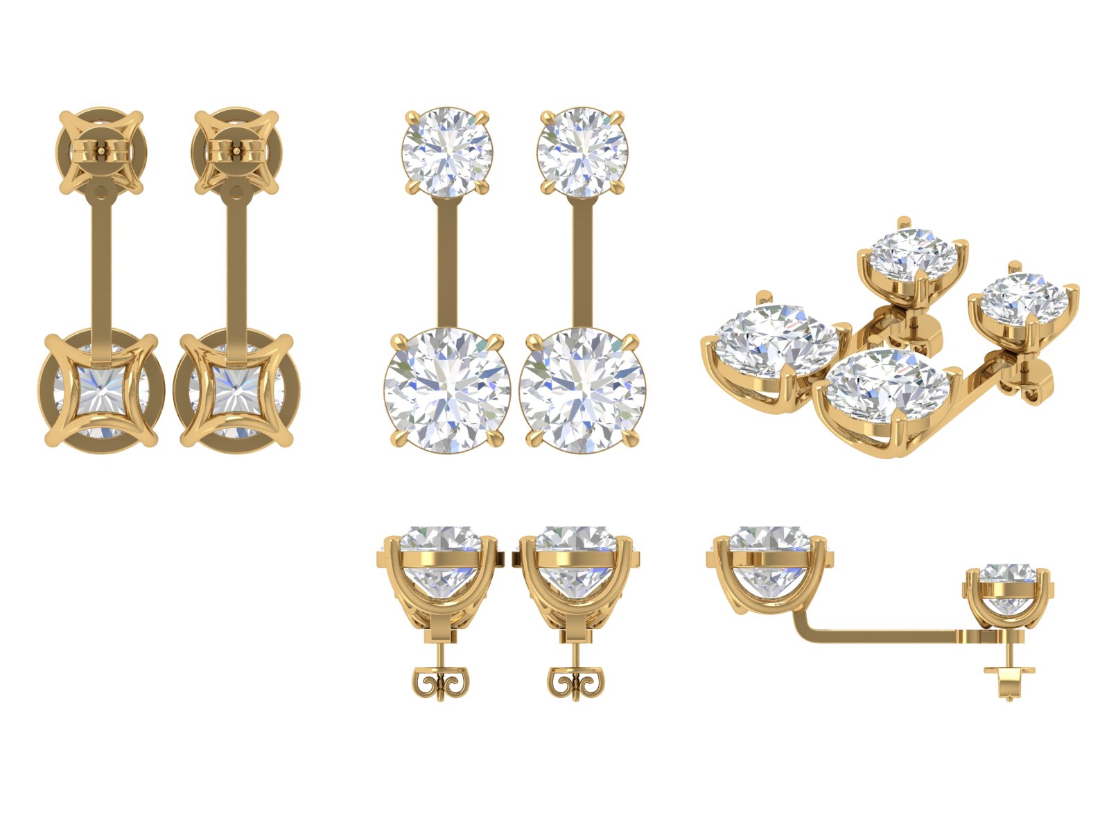 Double Round-Cut Drop Earrings | 18K Gold | DS IMPEX