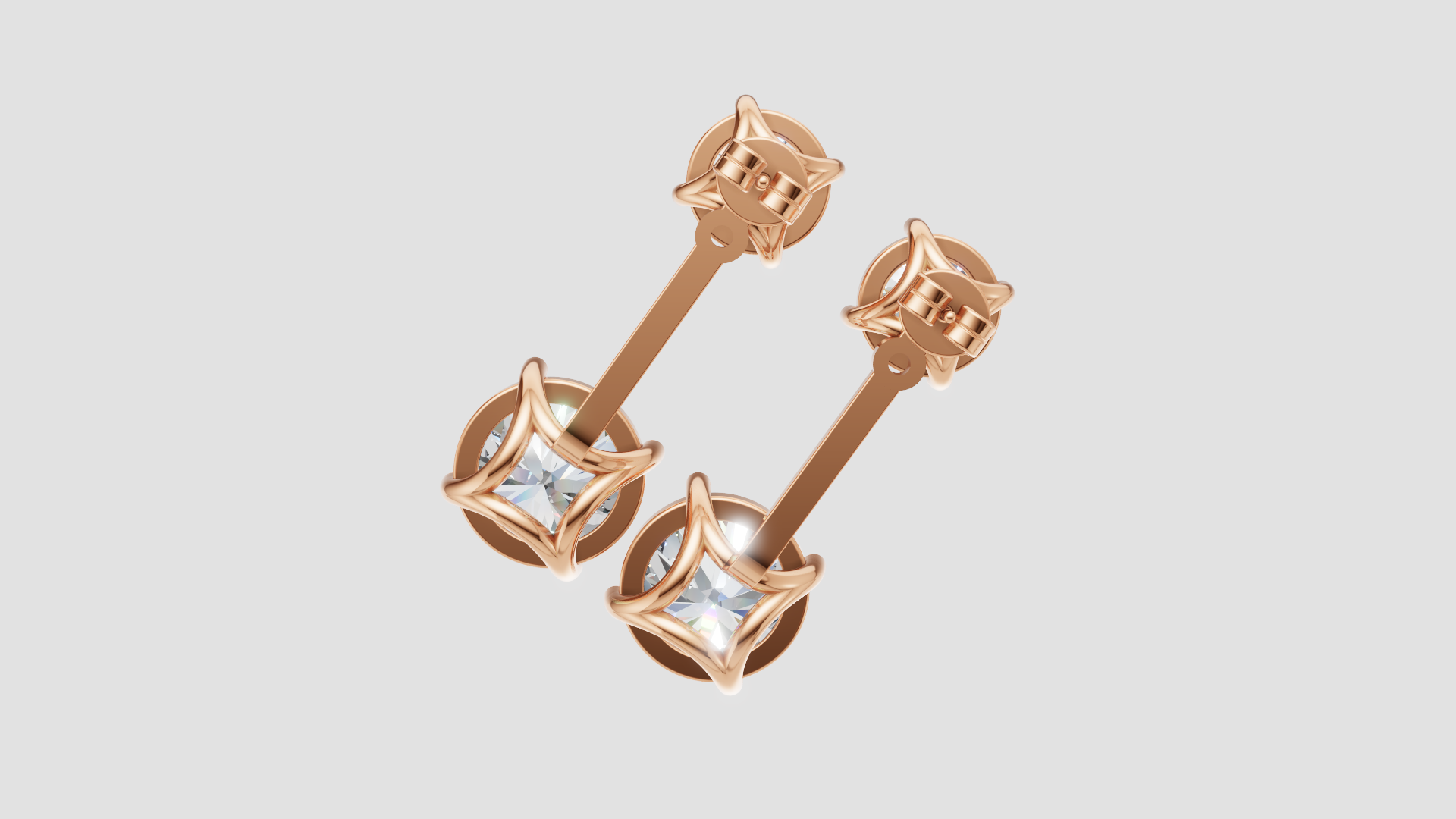 Double Round-Cut Drop Earrings | 18K Gold | DS IMPEX