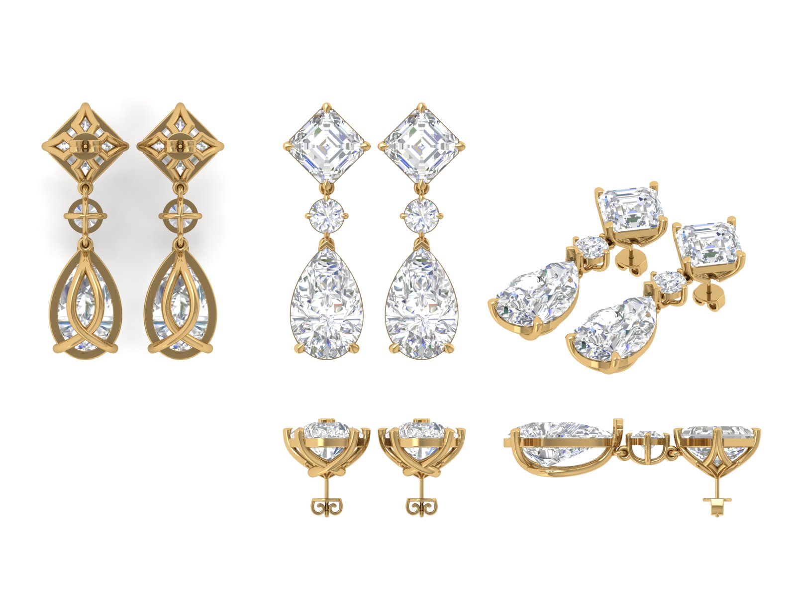 Trio-Cut Drop Earrings | 18K Gold | DS IMPEX