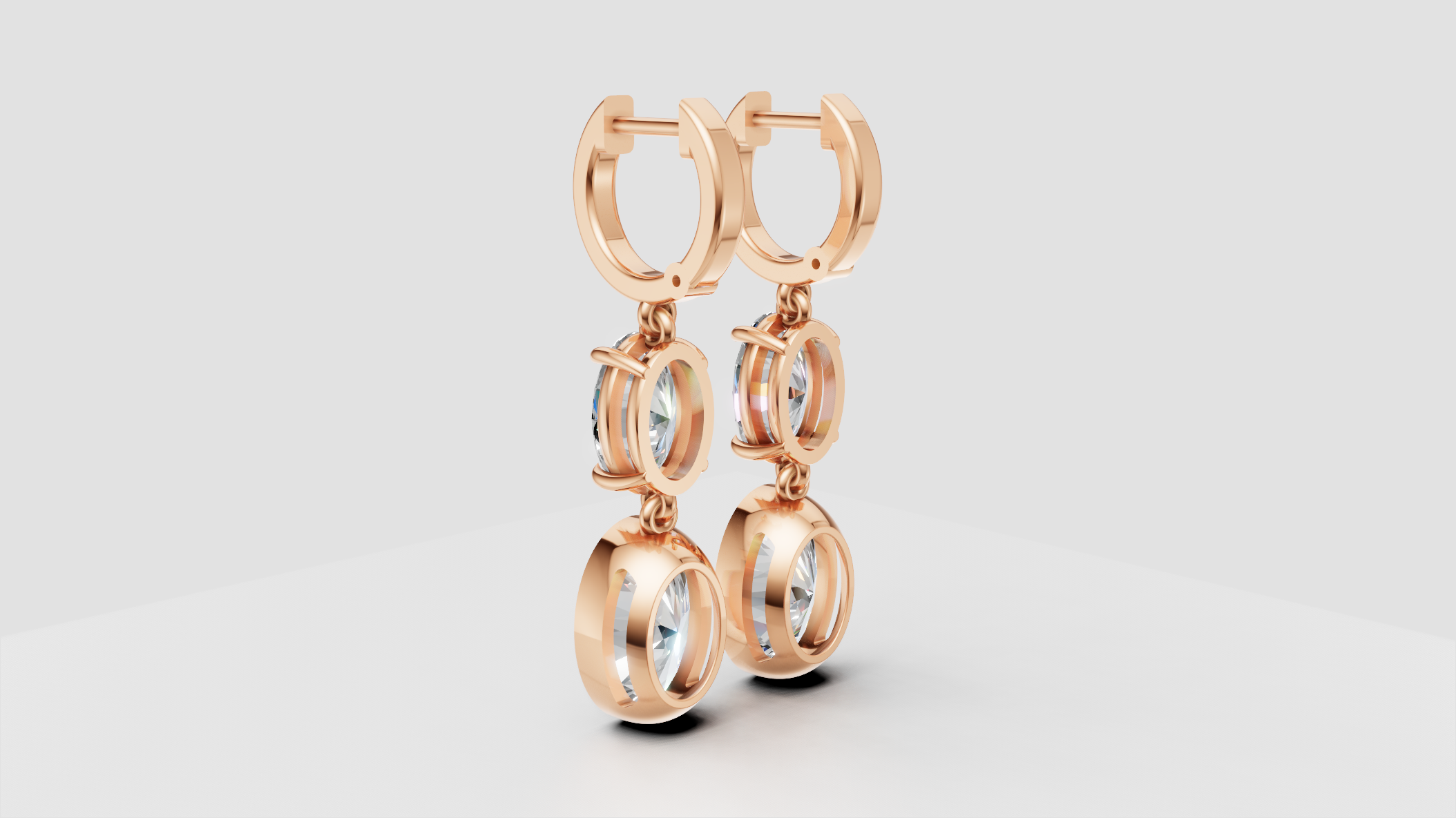 Double Oval Drop Earrings | 14K Gold | DS IMPEX