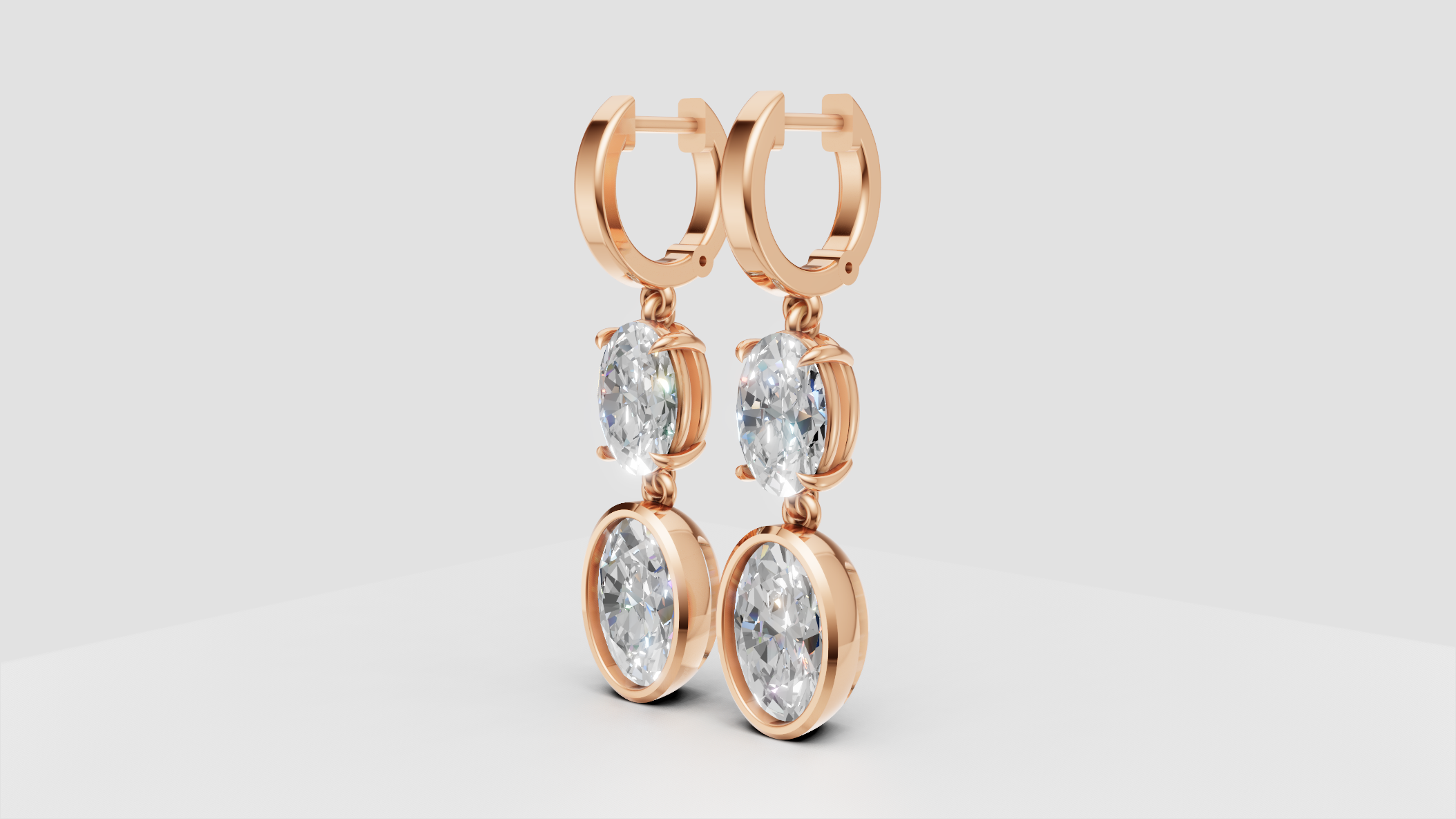 Double Oval Drop Earrings | 14K Gold | DS IMPEX