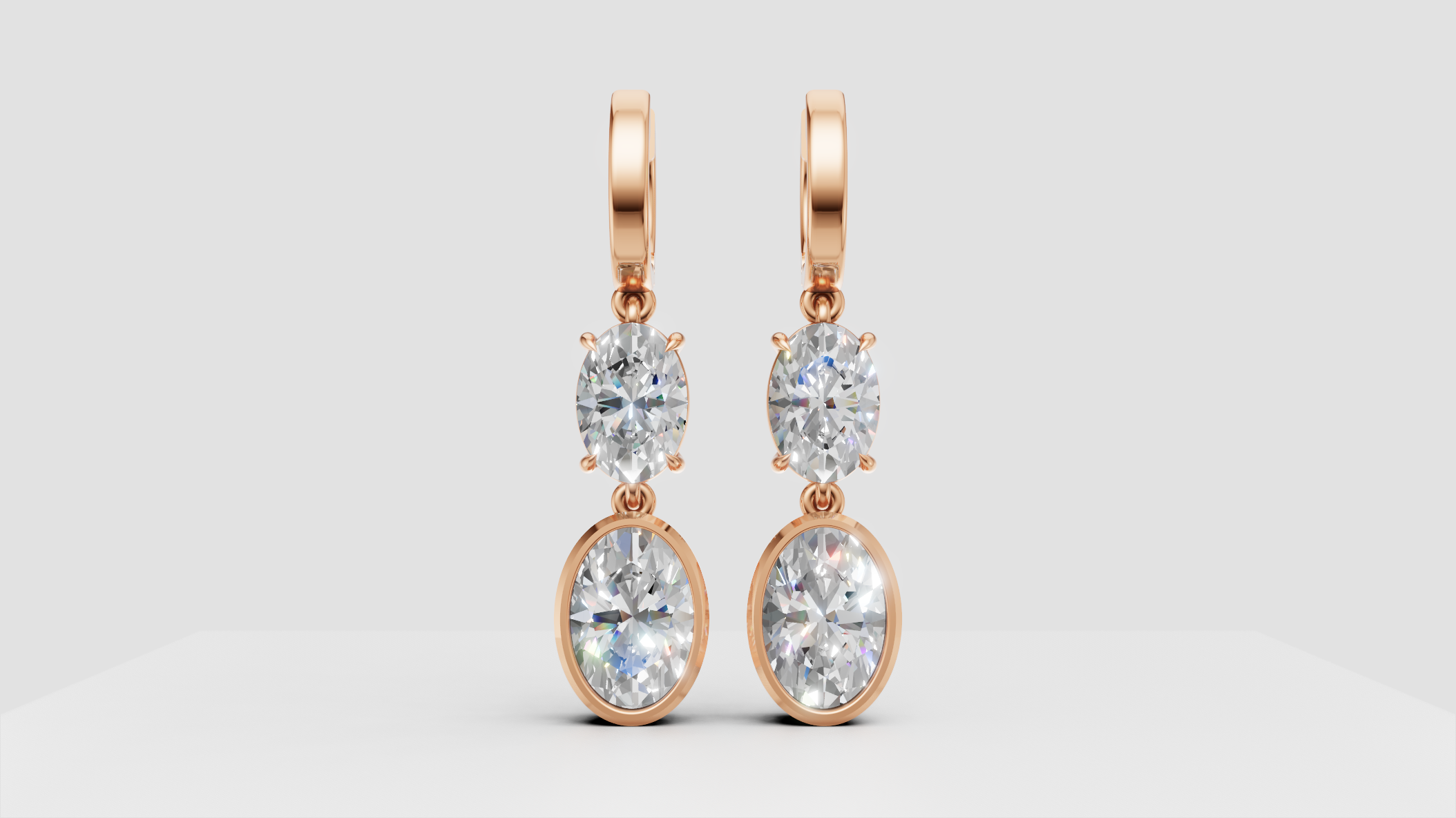 Double Oval Drop Earrings | 14K Gold | DS IMPEX