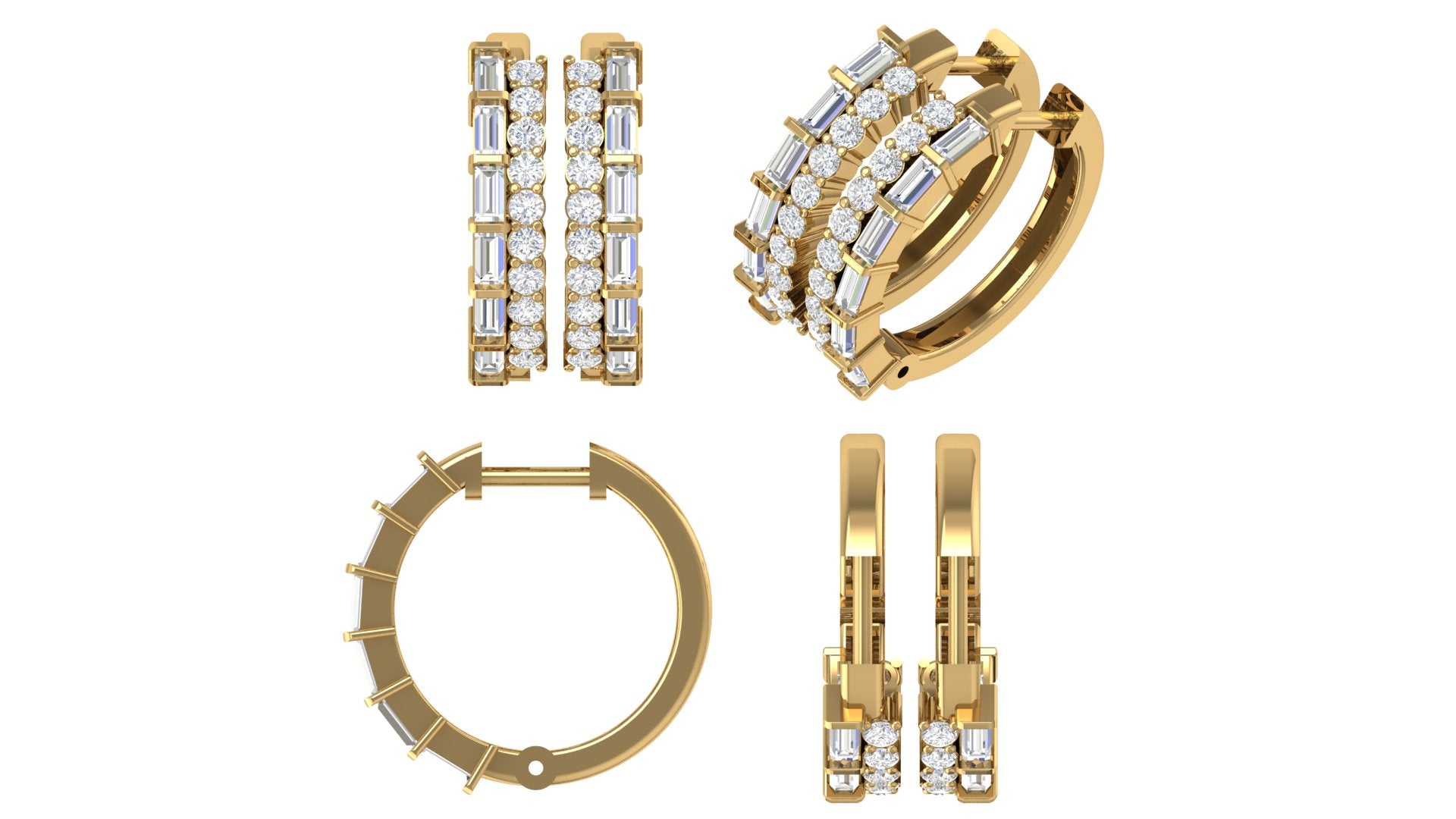Classic Dual-Row Hoop Earrings | 18K Gold | DS IMPEX
