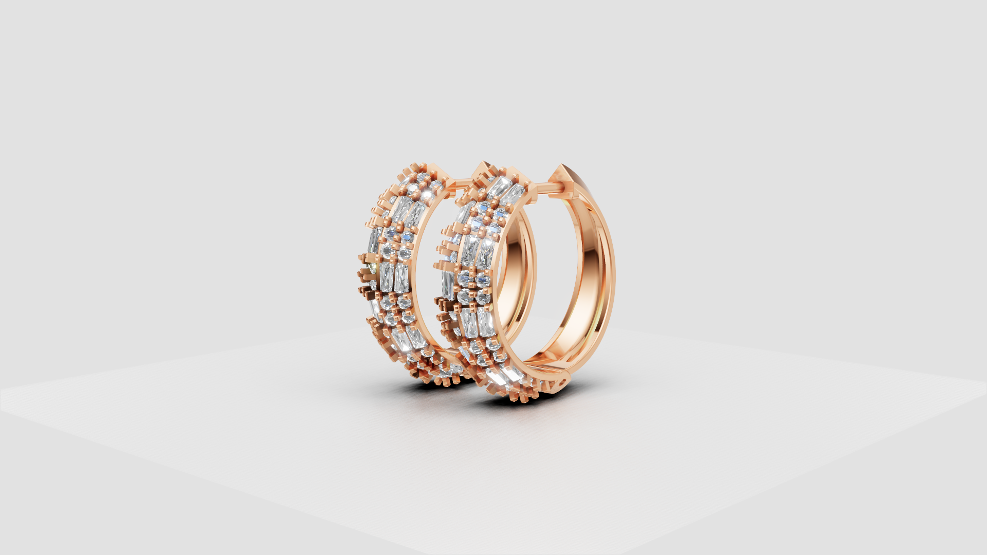 Triple-Row Diamond-Cut Hoop Earrings | 18K Gold | DS IMPEX