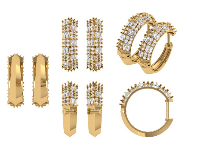 Triple-Row Diamond-Cut Hoop Earrings | 18K Gold | DS IMPEX