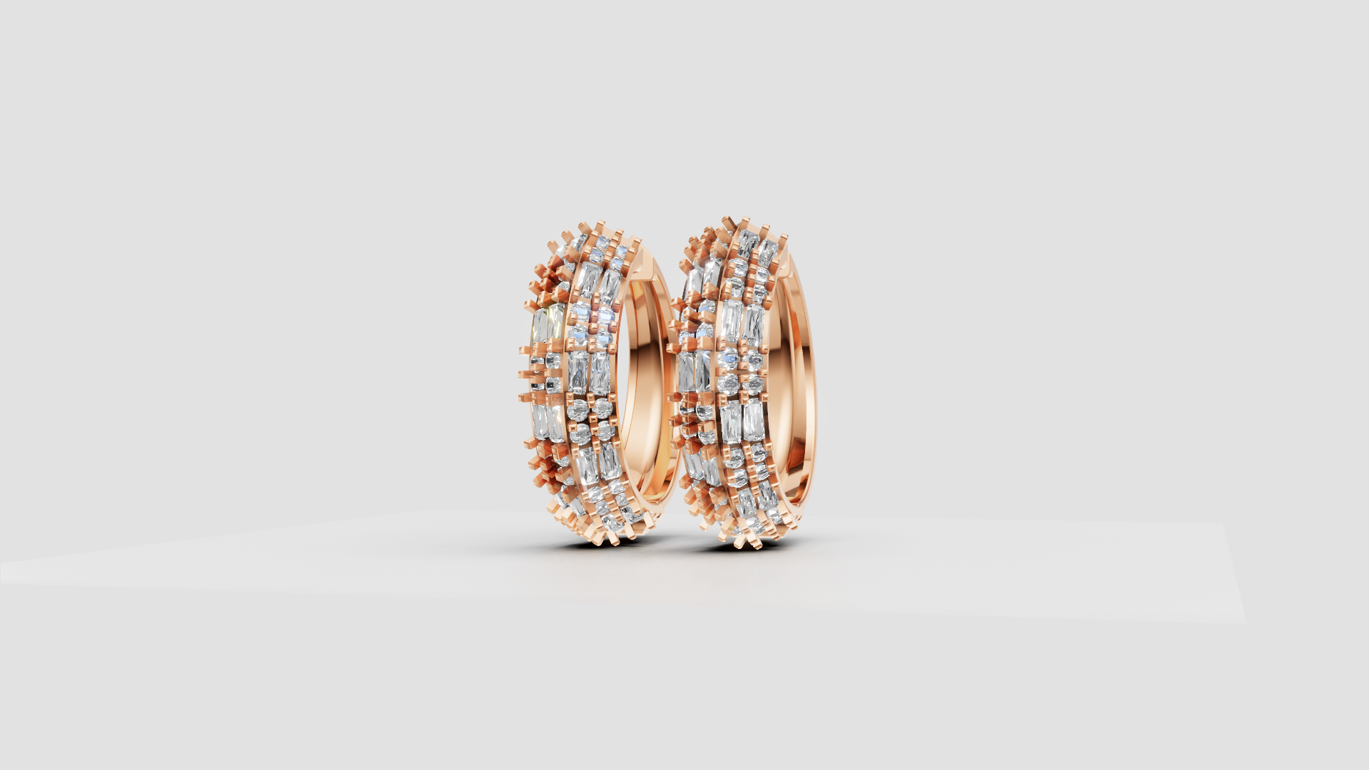 Triple-Row Diamond-Cut Hoop Earrings | 18K Gold | DS IMPEX