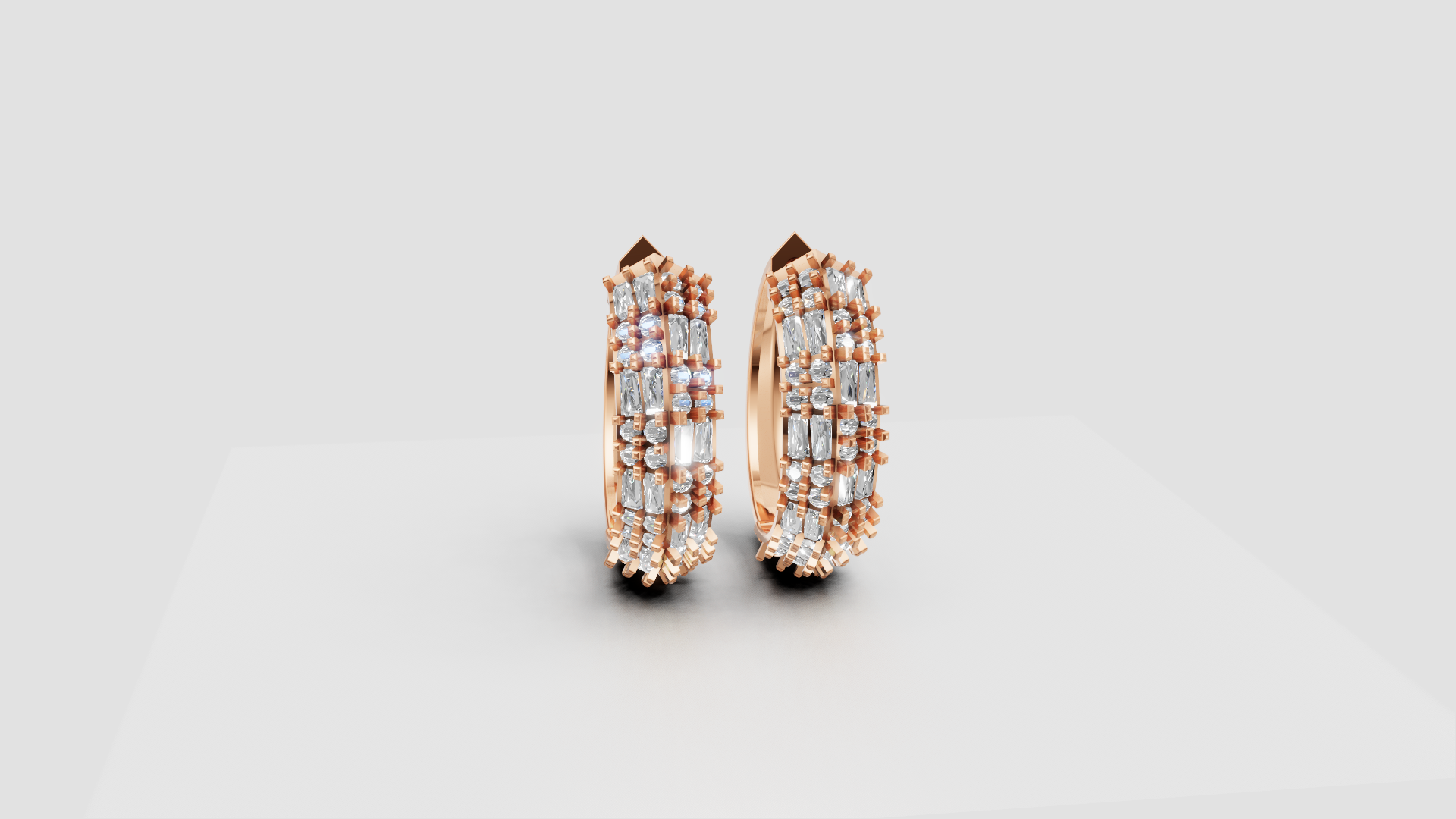 Triple-Row Diamond-Cut Hoop Earrings | 18K Gold | DS IMPEX