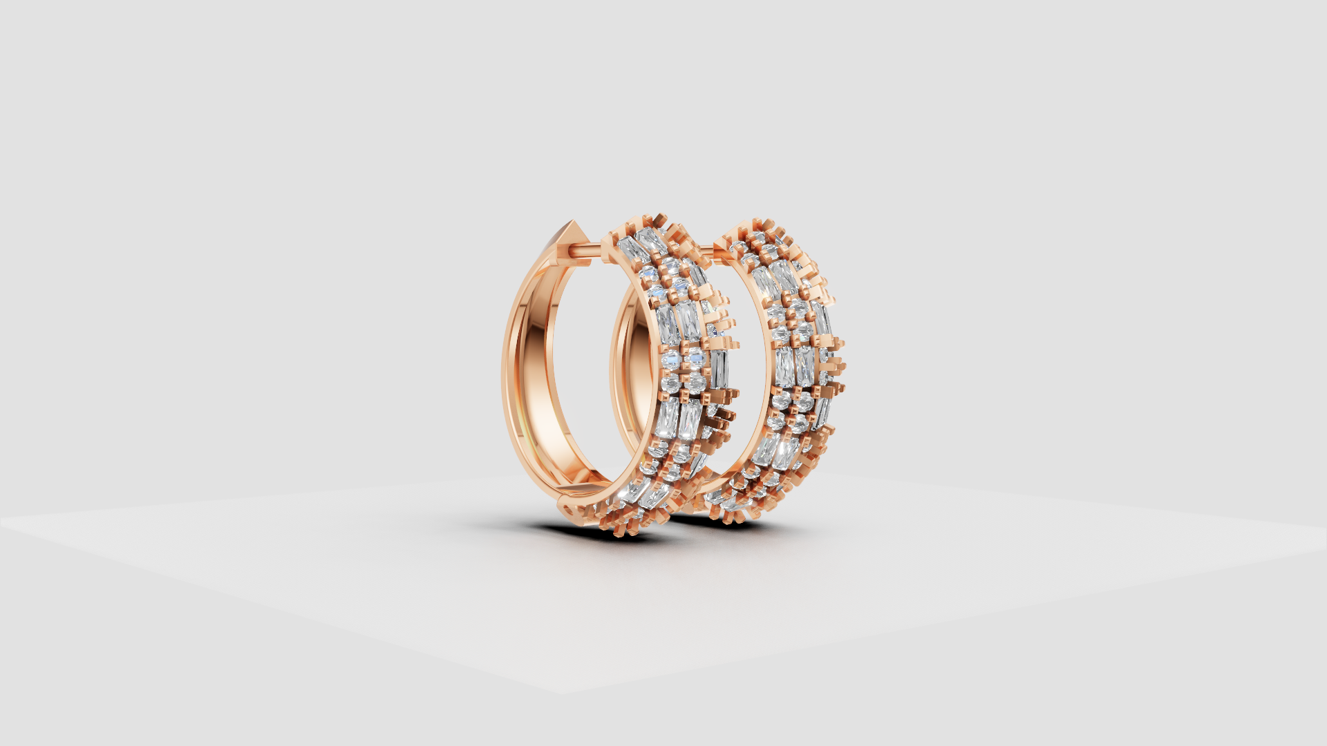 Triple-Row Diamond-Cut Hoop Earrings | 18K Gold | DS IMPEX