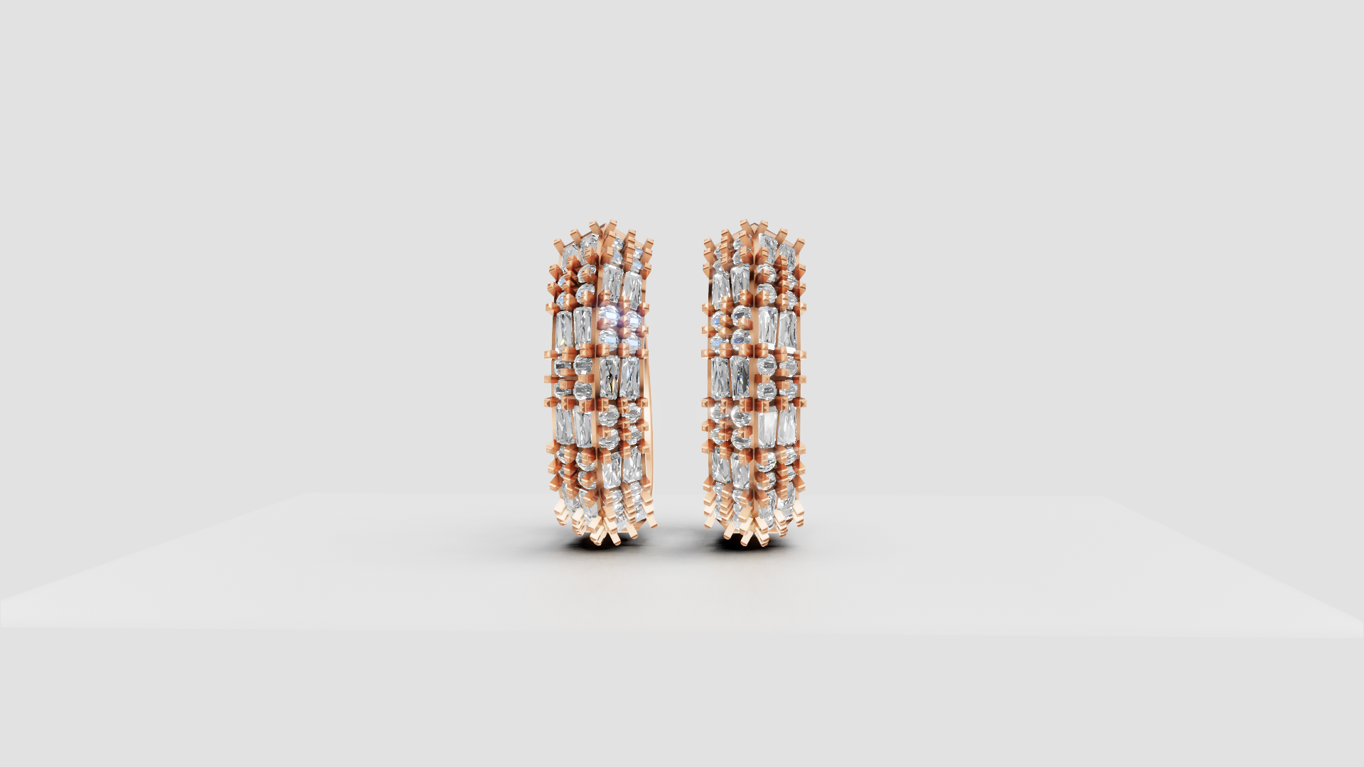 Triple-Row Diamond-Cut Hoop Earrings | 18K Gold | DS IMPEX