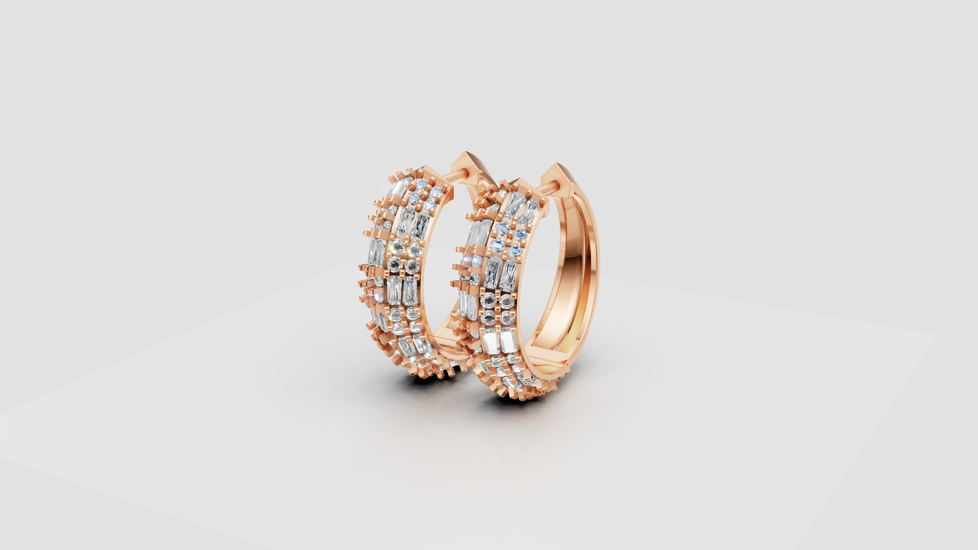 Triple-Row Diamond-Cut Hoop Earrings | 18K Gold | DS IMPEX