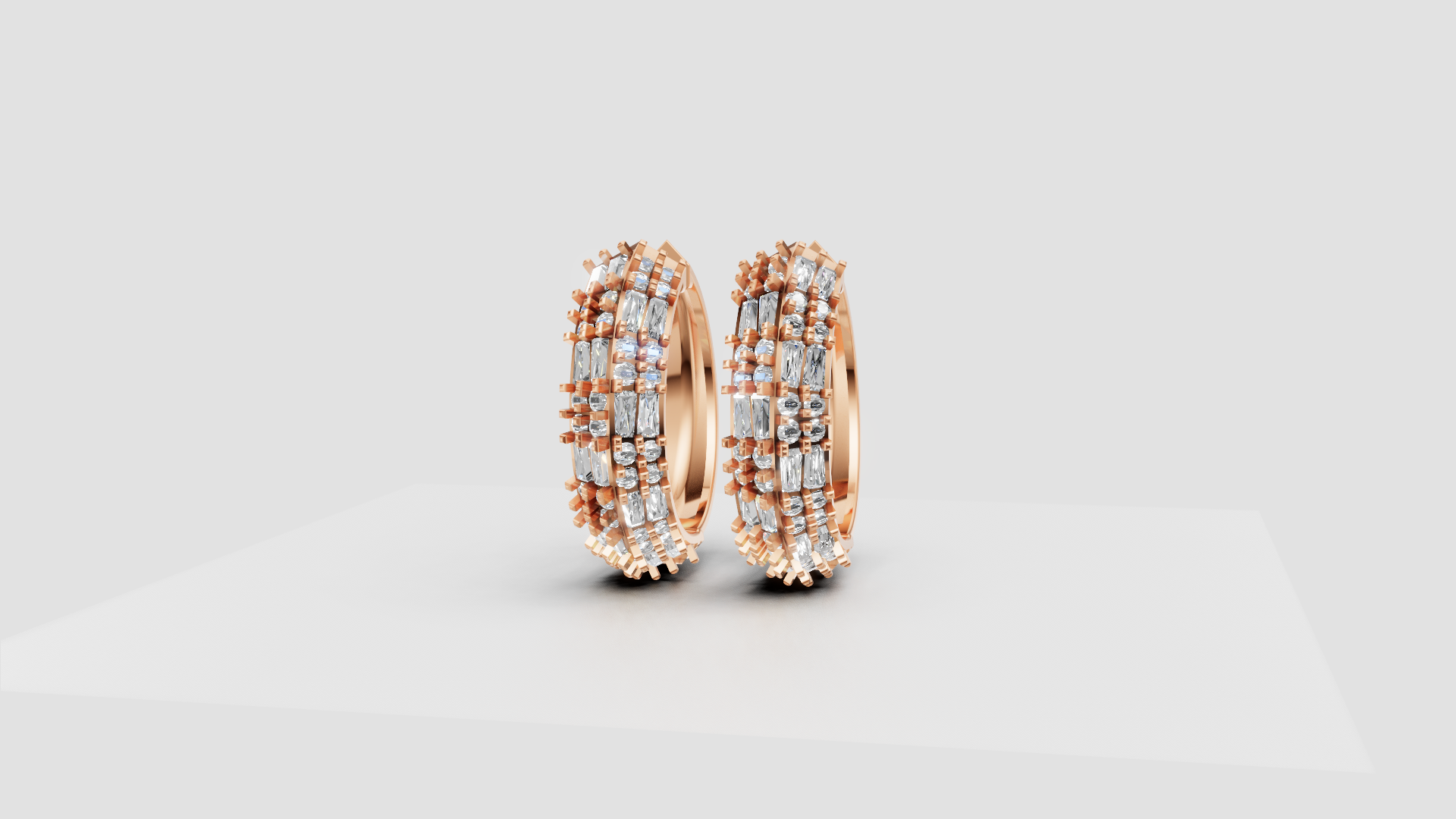 Triple-Row Diamond-Cut Hoop Earrings | 18K Gold | DS IMPEX