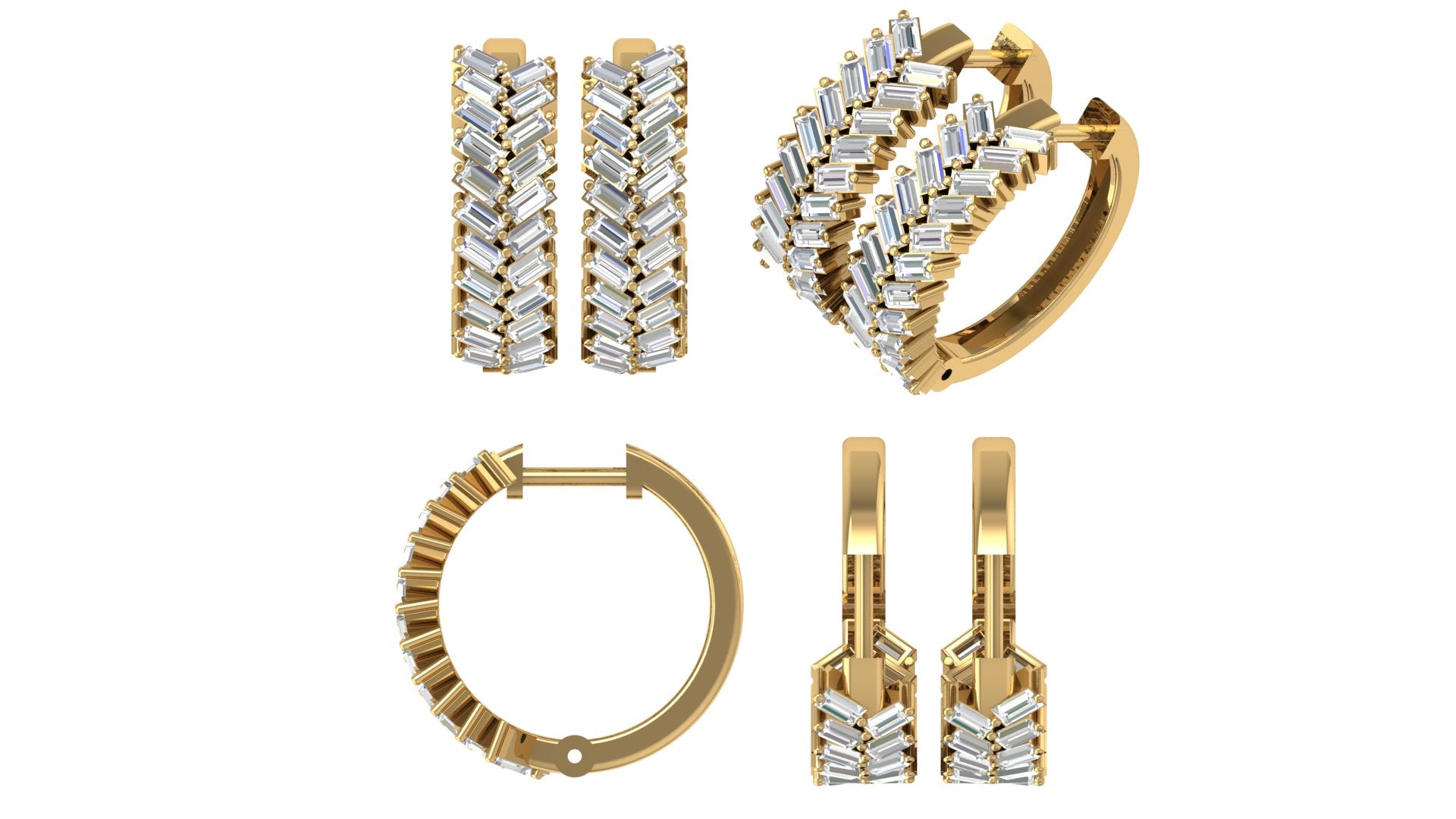 Zig-Zag Baguette Hoop Earrings | 18K Gold | DS IMPEX
