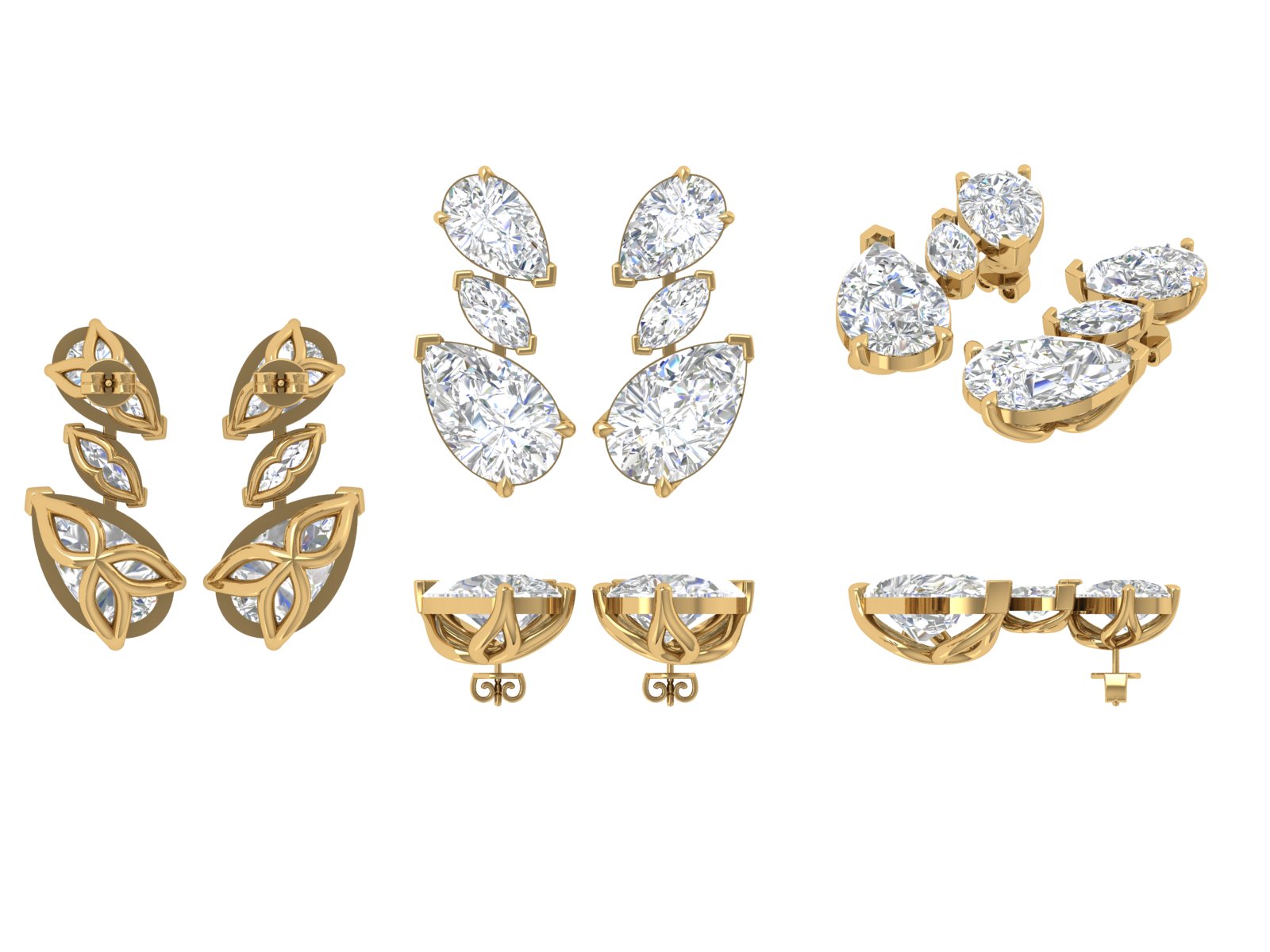Pear-Cut Cluster Earrings | 18K Gold | DS IMPEX