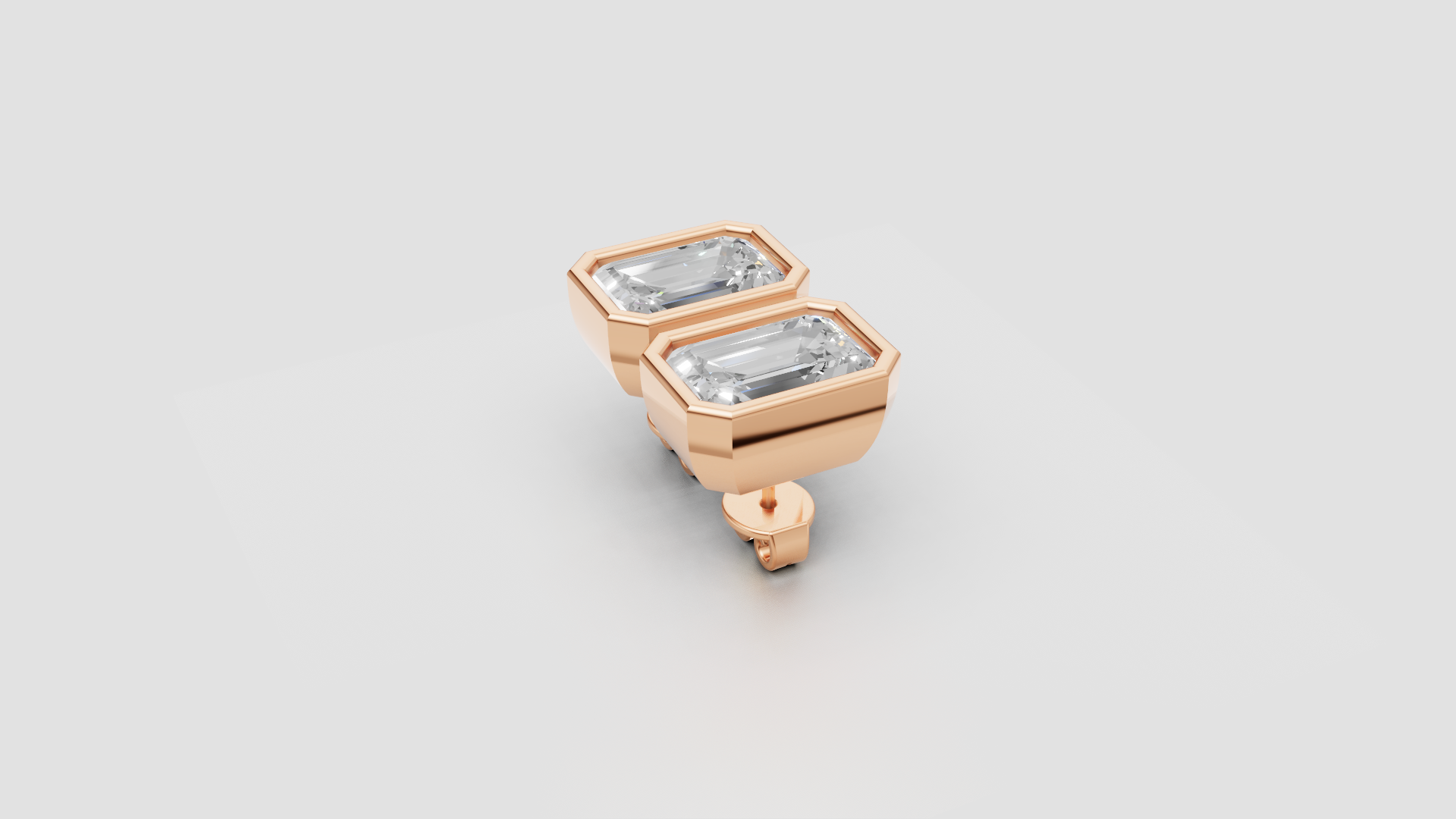 Emerald-Cut Bezel Stud Earrings | 18K Gold | DS IMPEX