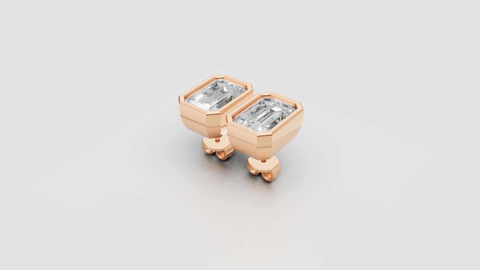 Emerald-Cut Bezel Stud Earrings | 18K Gold | DS IMPEX