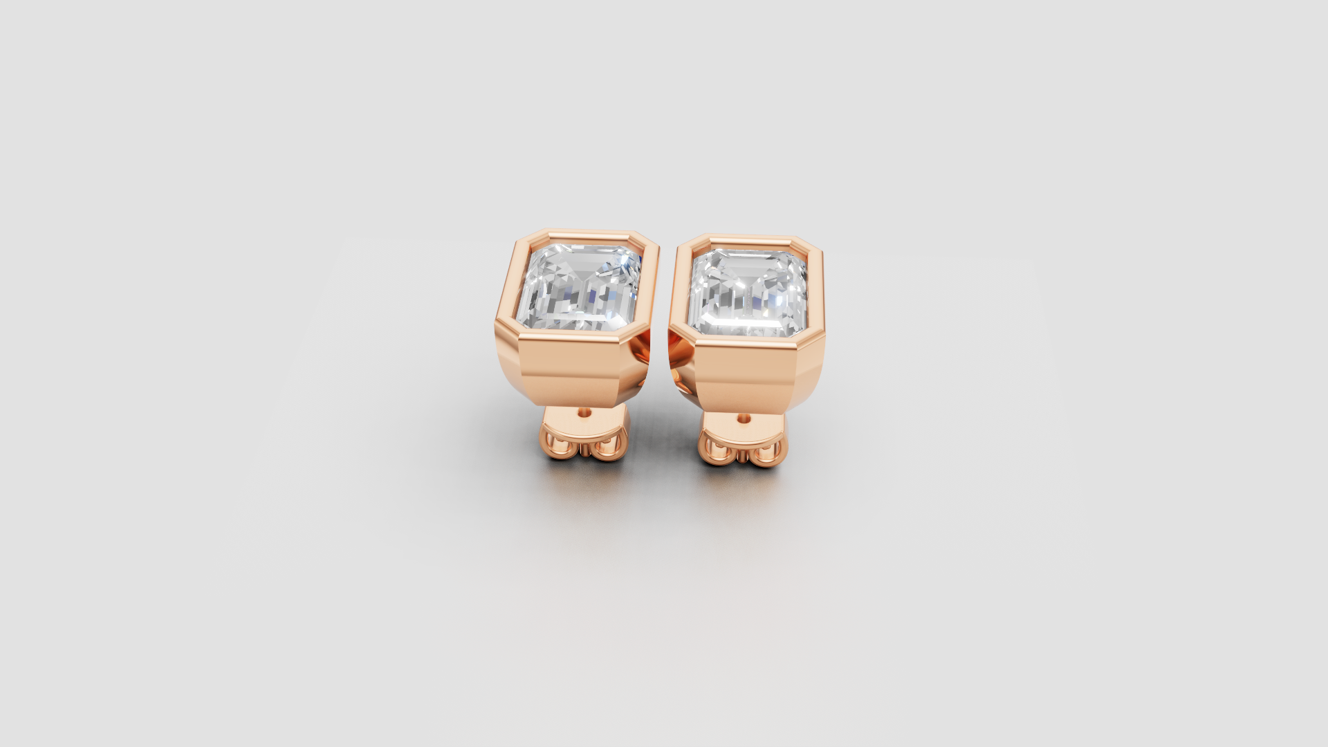 Emerald-Cut Bezel Stud Earrings | 18K Gold | DS IMPEX