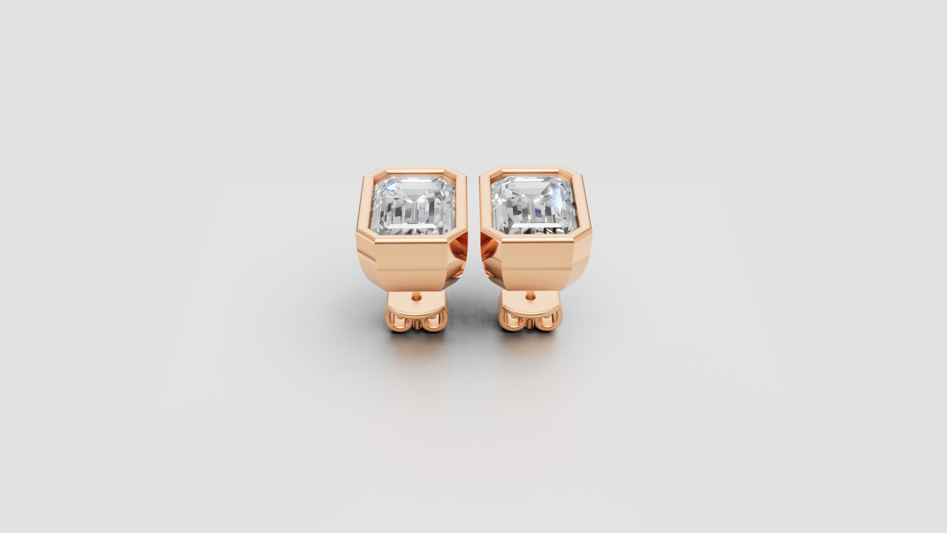 Emerald-Cut Bezel Stud Earrings | 18K Gold | DS IMPEX
