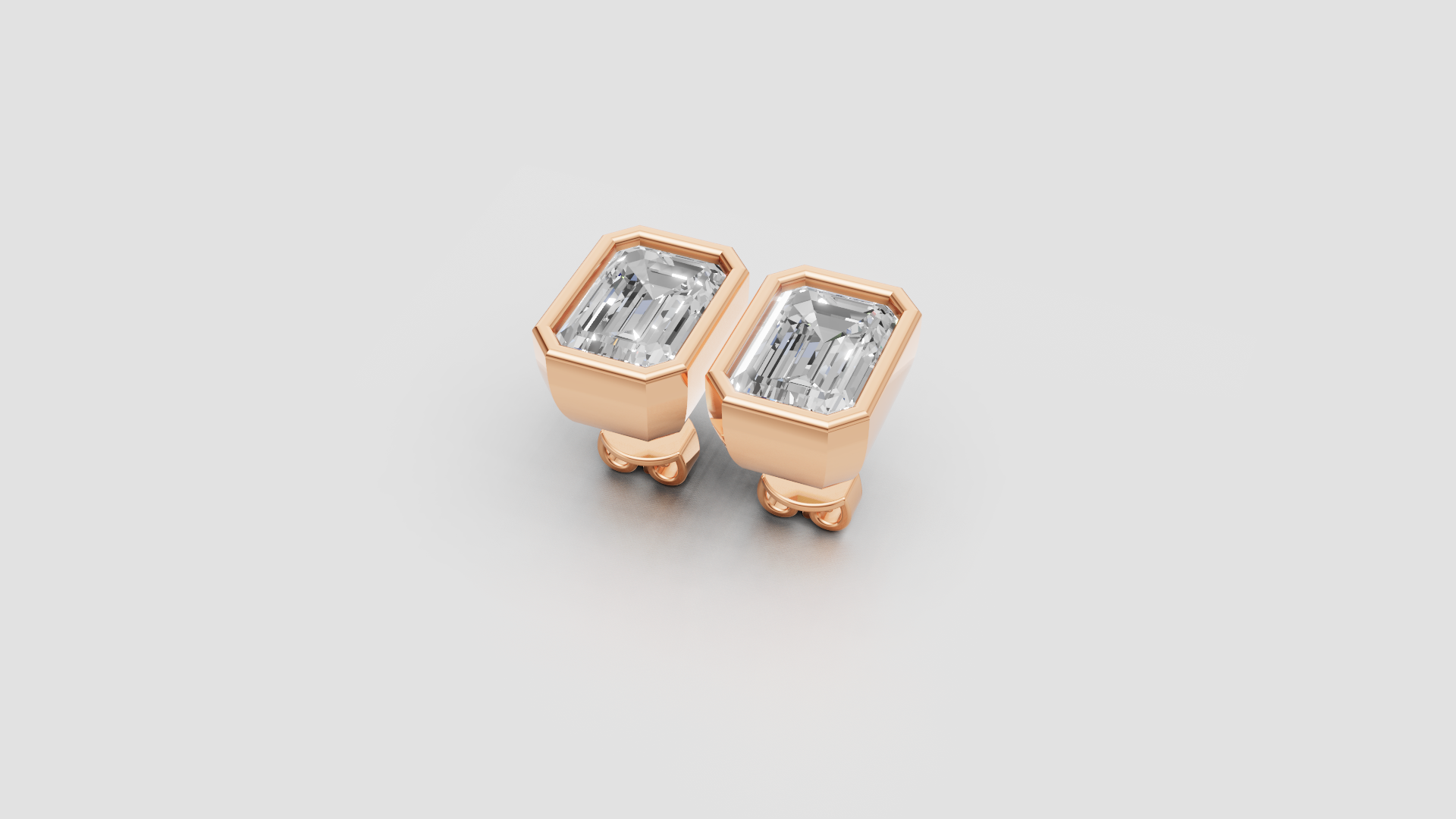 Emerald-Cut Bezel Stud Earrings | 18K Gold | DS IMPEX