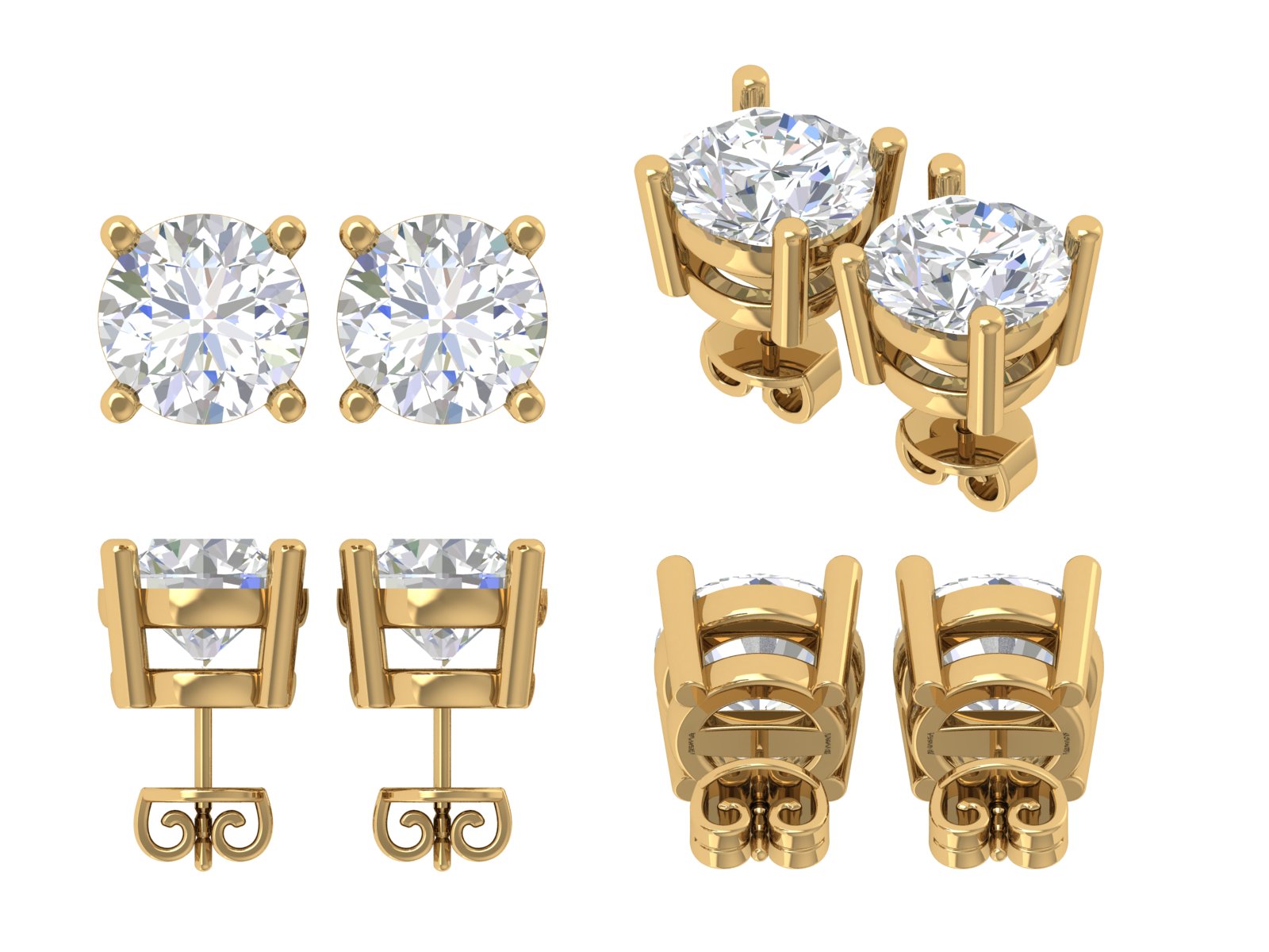 Classic 4-Prong Round Stud Earrings | 18K Gold | DS IMPEX