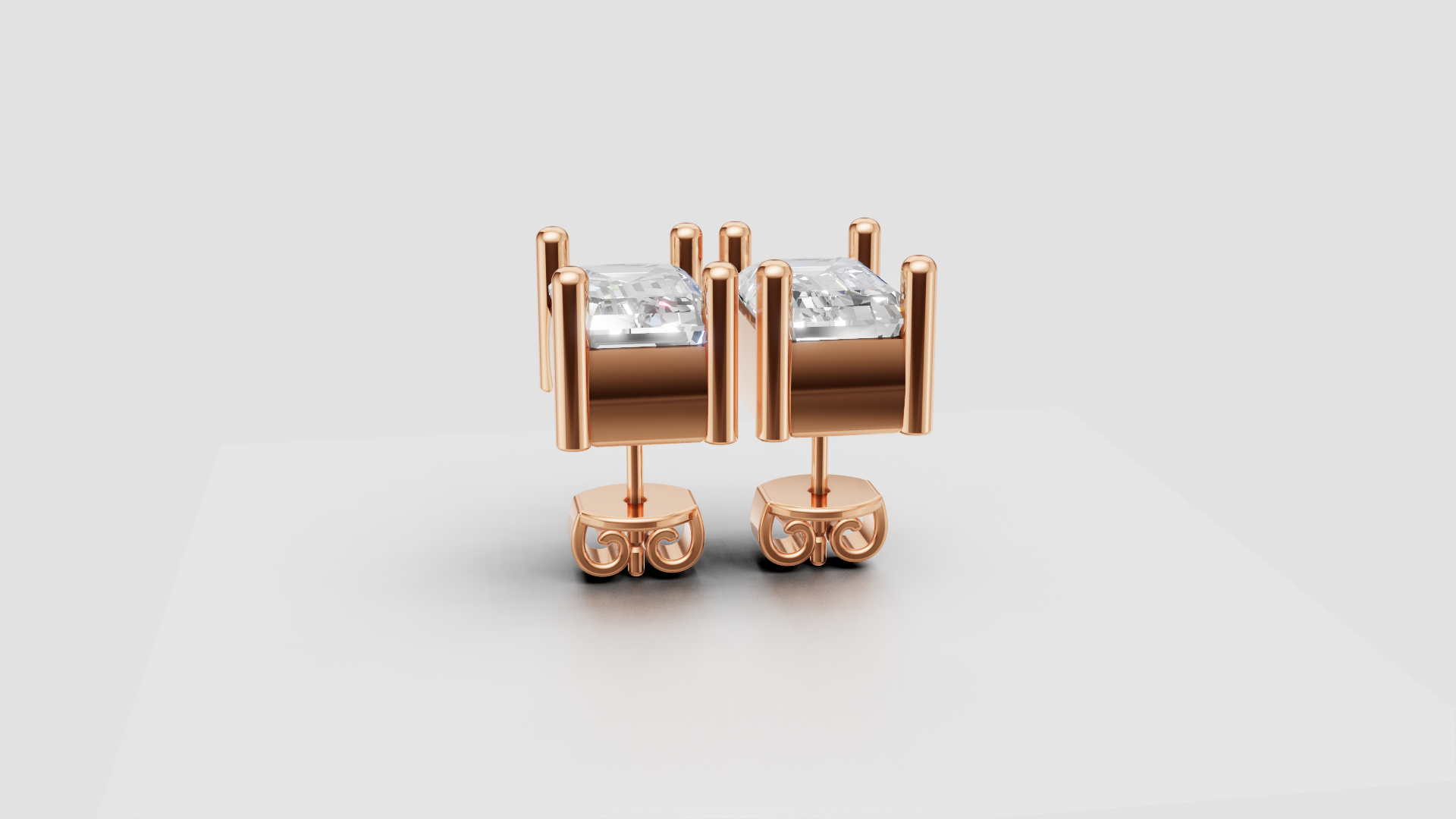 Emerald-Cut 4-Prong Stud Earrings | 18K Gold | DS IMPEX